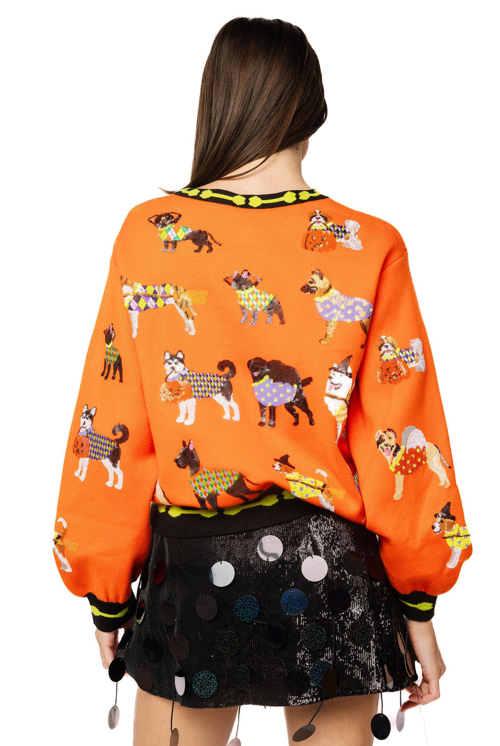 Queen of Sparkles Orange Halloween Dogs Button Up Cardigan-Cardigans & Kimonos-Queen Of Sparkles-Deja Nu Boutique, Women's Fashion Boutique in Lampasas, Texas