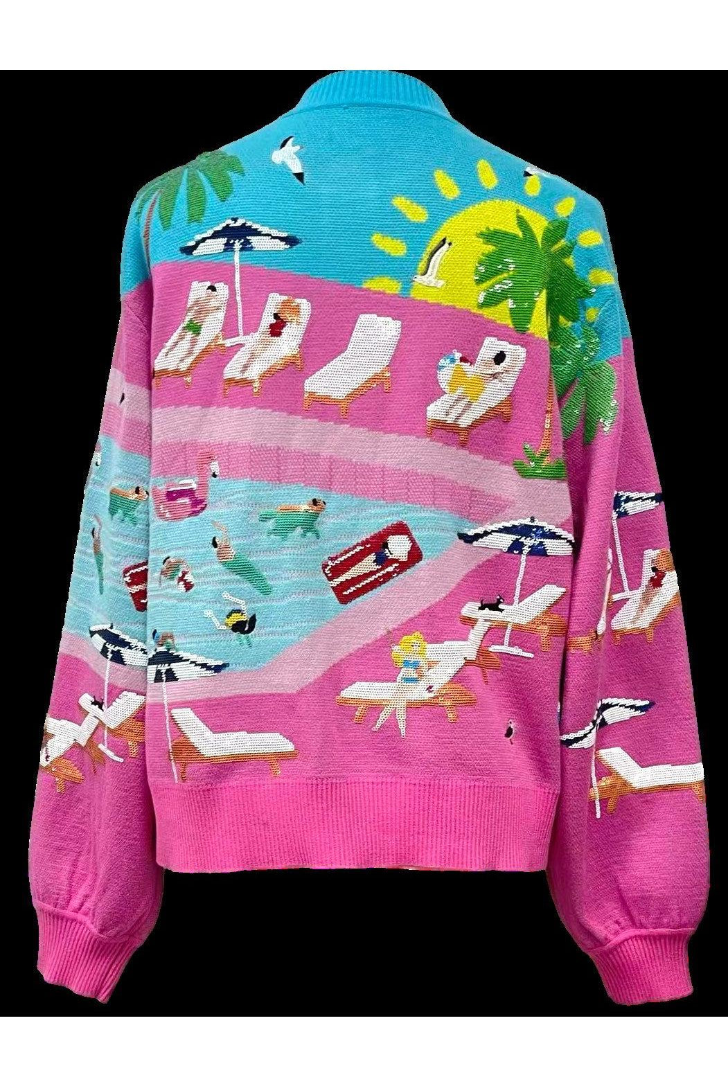 Queen of Sparkles Pink Swimming Pool Button-Up Cardigan-Cardigans & Kimonos-Queen Of Sparkles-Deja Nu Boutique, Women's Fashion Boutique in Lampasas, Texas