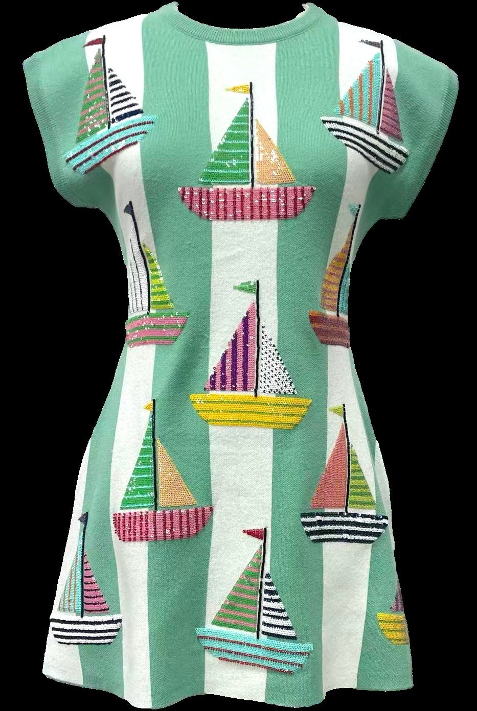 Queen of Sparkles Seafoam Striped Sailboat Knit Tank Dress-Dresses-Queen Of Sparkles-Deja Nu Boutique, Women's Fashion Boutique in Lampasas, Texas