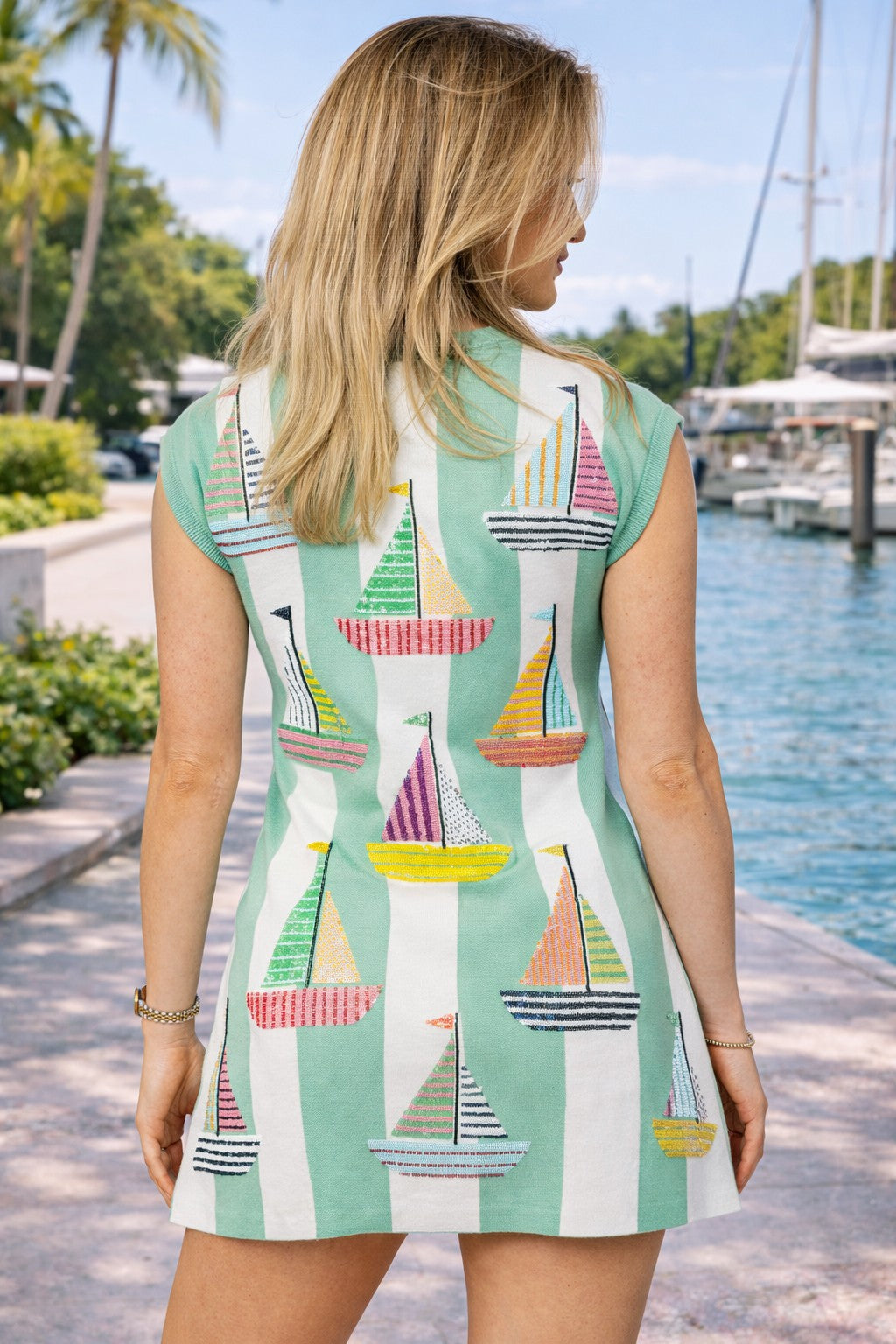 Queen of Sparkles Seafoam Striped Sailboat Knit Tank Dress-Dresses-Queen Of Sparkles-Deja Nu Boutique, Women's Fashion Boutique in Lampasas, Texas