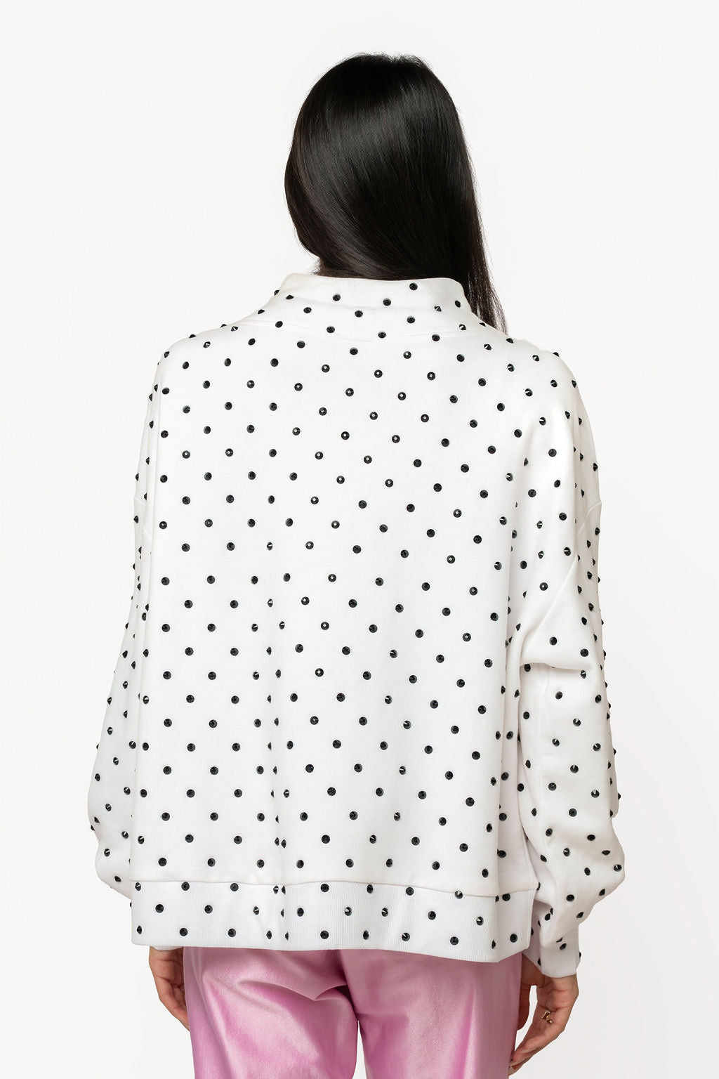 Queen of Sparkles White & Black Polka Dot Multi Christmas Tree Mockneck Sweatshirt-sweatshirt-Queen Of Sparkles-Deja Nu Boutique, Women's Fashion Boutique in Lampasas, Texas