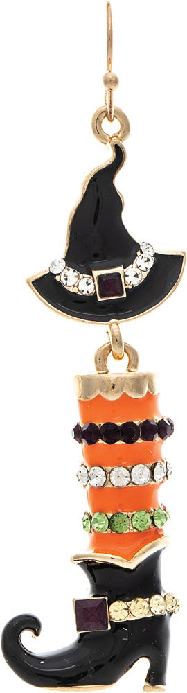 Rain Gold Crystal Witchy Boot Halloween Earrings-Earrings-Rain Jewelry Collection-Deja Nu Boutique, Women's Fashion Boutique in Lampasas, Texas