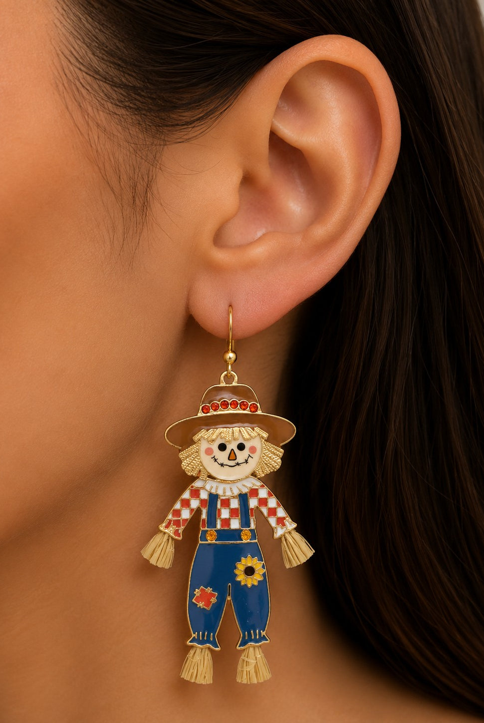 Rain Gold Enamel Multicolor Fall Scarecrow Earrings-Earrings-Rain Jewelry Collection-Deja Nu Boutique, Women's Fashion Boutique in Lampasas, Texas