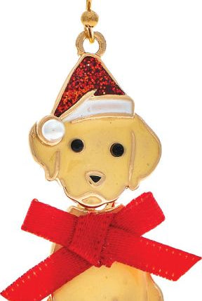 Rain Gold Golden Retriever Santa Hat Bow Bobble Dog Enamel Earrings-Earrings-Rain Jewelry Collection-Deja Nu Boutique, Women's Fashion Boutique in Lampasas, Texas