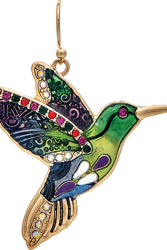 Rain Gold Multicolor Inlay Crystal Hummingbird Earrings-Earrings-Rain Jewelry Collection-Deja Nu Boutique, Women's Fashion Boutique in Lampasas, Texas