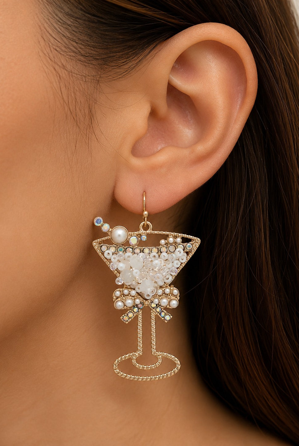 Rain Gold White Bling Martini Glass Earrings-Earrings-Rain Jewelry Collection-Deja Nu Boutique, Women's Fashion Boutique in Lampasas, Texas