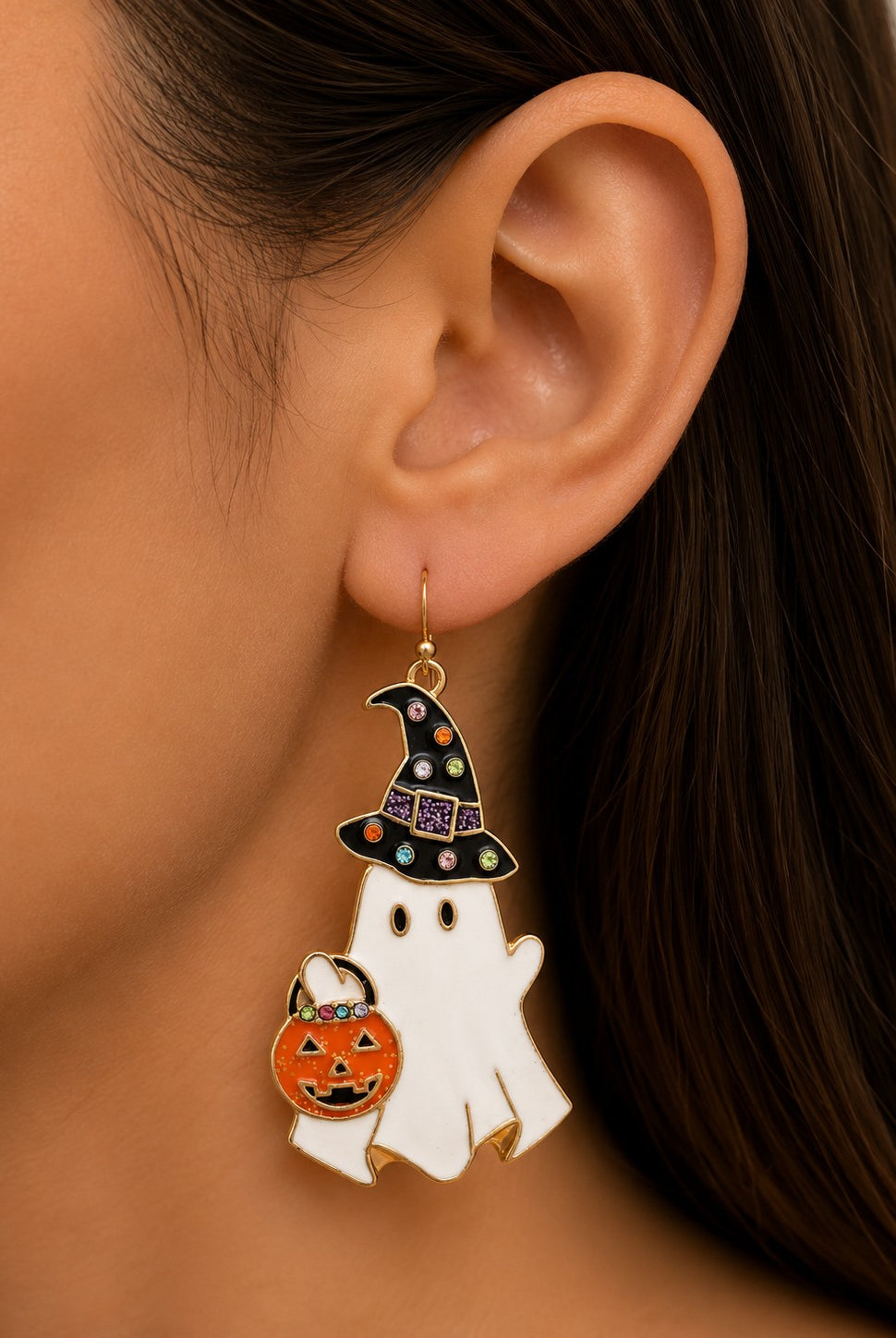 Rain Gold Witchy Ghost Halloween Enamel Earrings-Earrings-Rain Jewelry Collection-Deja Nu Boutique, Women's Fashion Boutique in Lampasas, Texas
