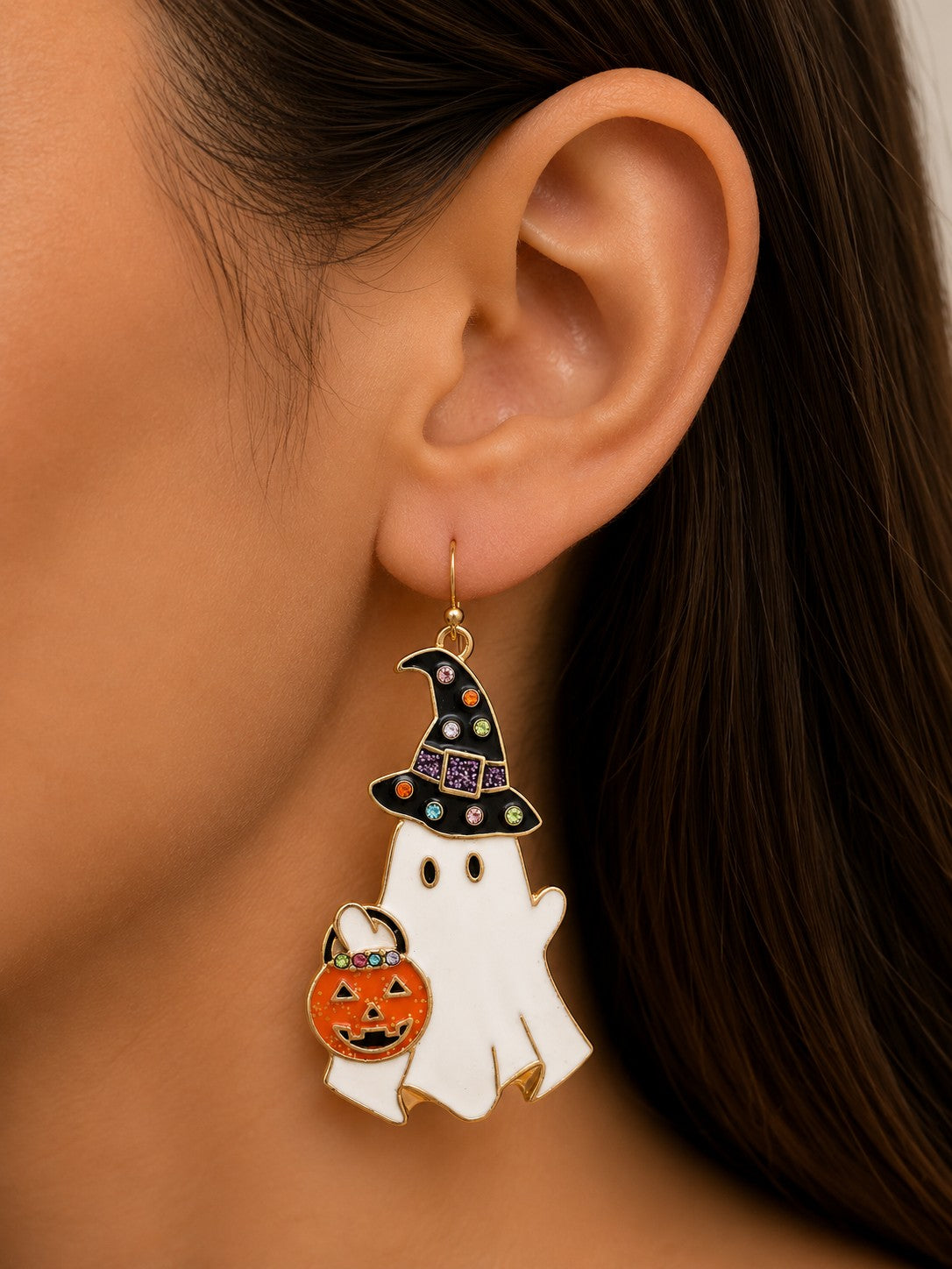 Rain Gold Witchy Ghost Halloween Enamel Earrings-Earrings-Rain Jewelry Collection-Deja Nu Boutique, Women's Fashion Boutique in Lampasas, Texas