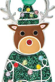 Rain Silver Green Sweater Reindeer Bobble Head Holiday Lights Sweater Enamel Earrings-Earrings-Rain Jewelry Collection-Deja Nu Boutique, Women's Fashion Boutique in Lampasas, Texas