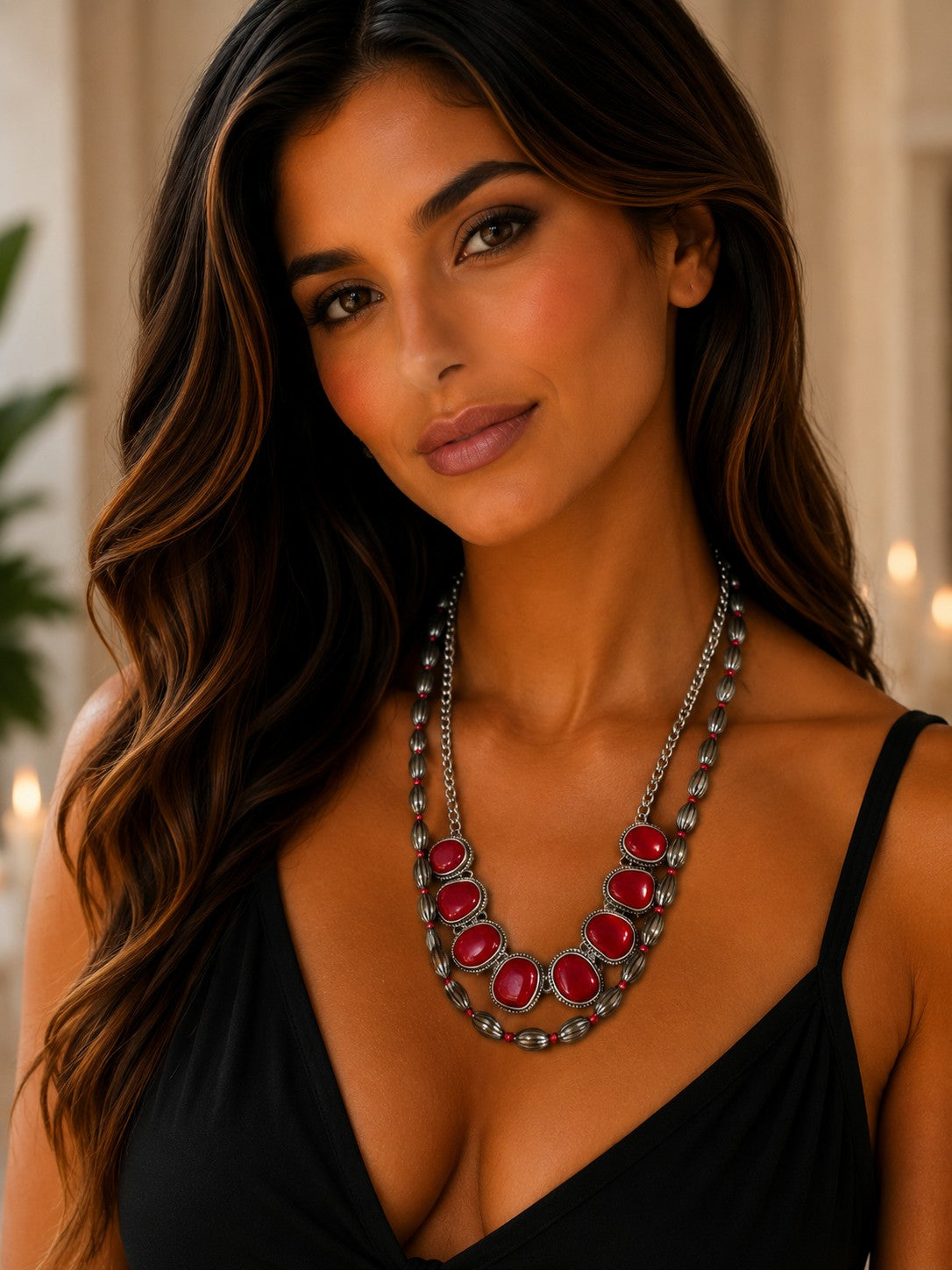 Red Squash Blossom Necklace & Earring Set-Necklace Set-Deja Nu-Deja Nu Boutique, Women's Fashion Boutique in Lampasas, Texas
