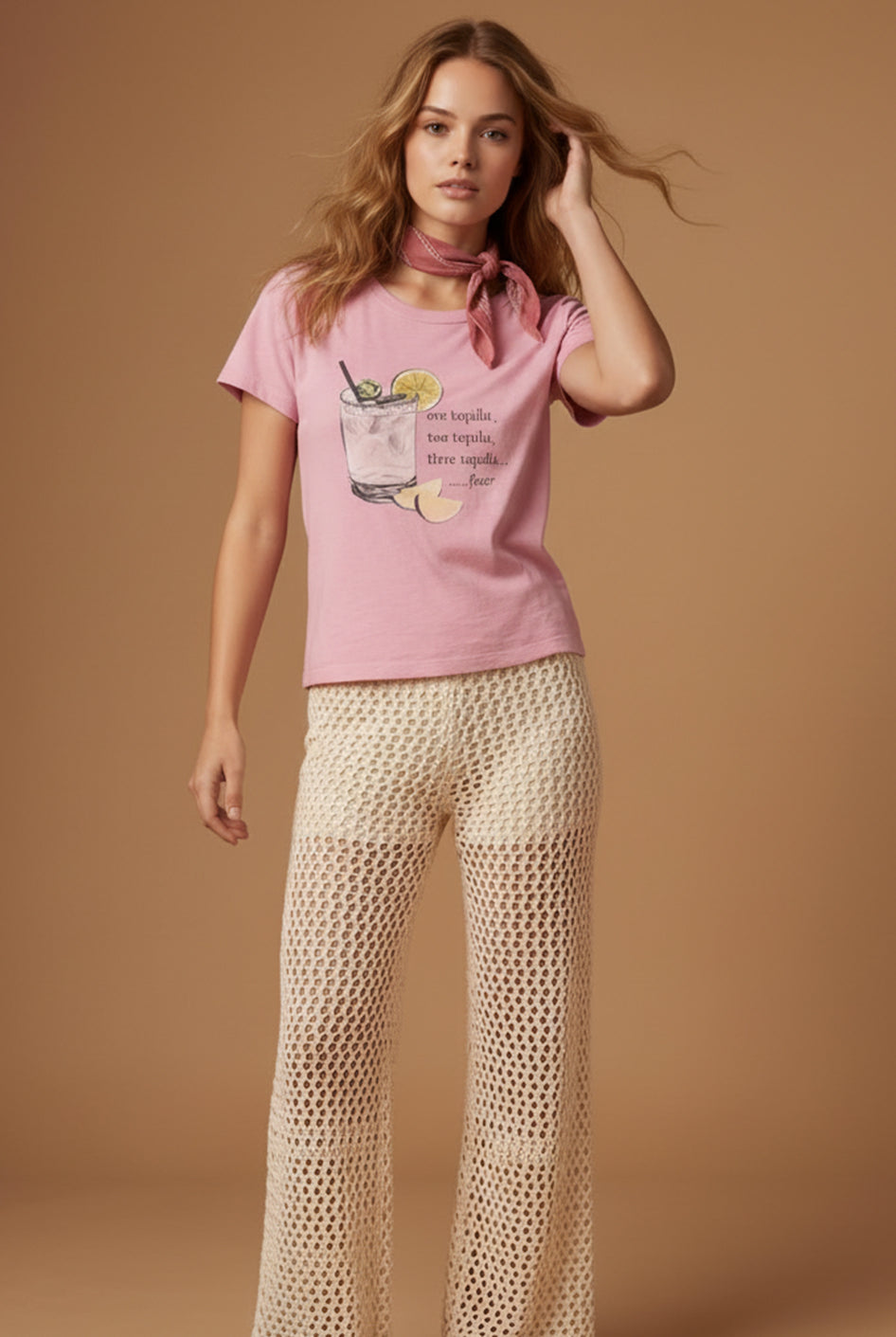 All Us “One Tequila Two…” Rhinestone Pink Slub Baby Tee-Graphic Tees-All Us-Deja Nu Boutique, Women's Fashion Boutique in Lampasas, Texas
