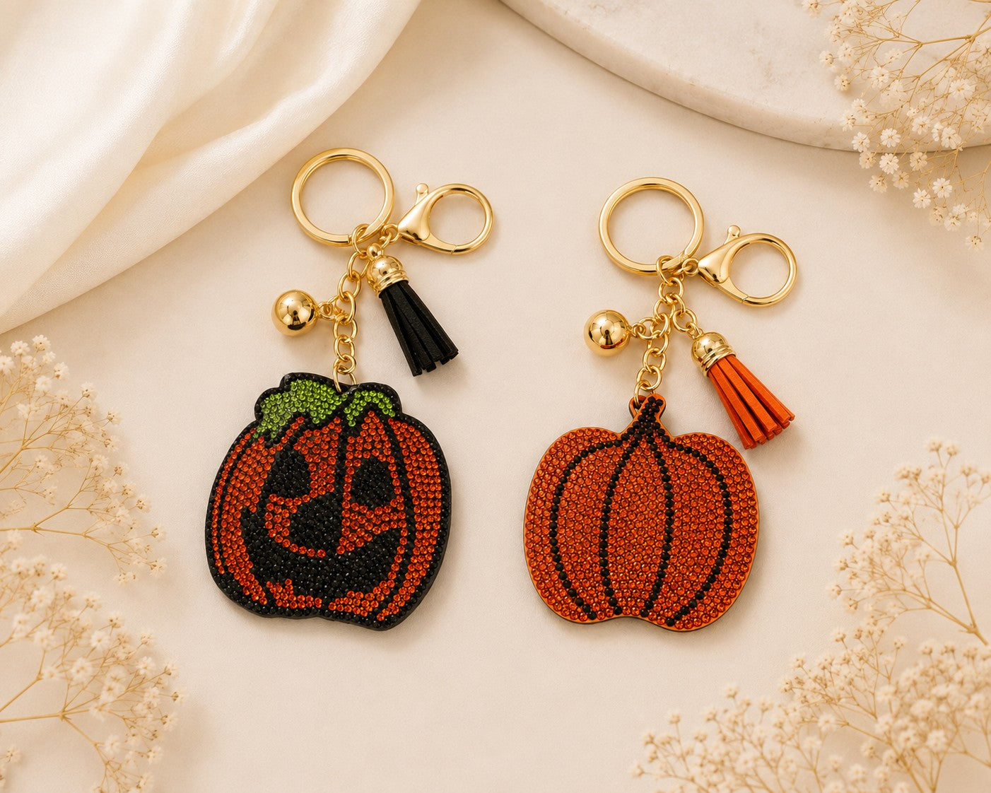 Rhinestone Pumpkin & Jack-O’-Lantern Purse Charm Keyring-purse charm-Deja Nu-Deja Nu Boutique, Women's Fashion Boutique in Lampasas, Texas
