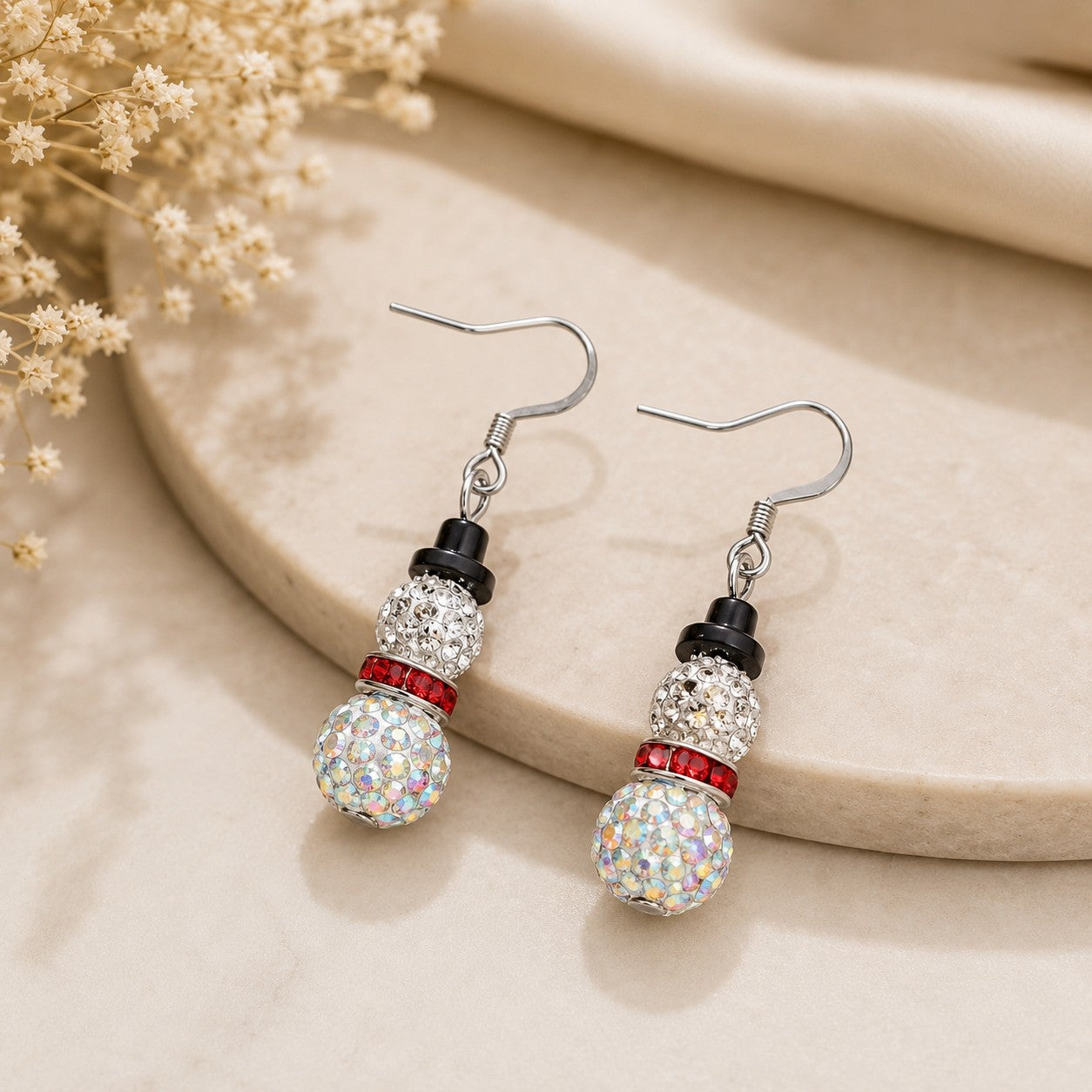 Rhinestone Snowman Drop Earrings-Earrings-Deja Nu-Deja Nu Boutique, Women's Fashion Boutique in Lampasas, Texas