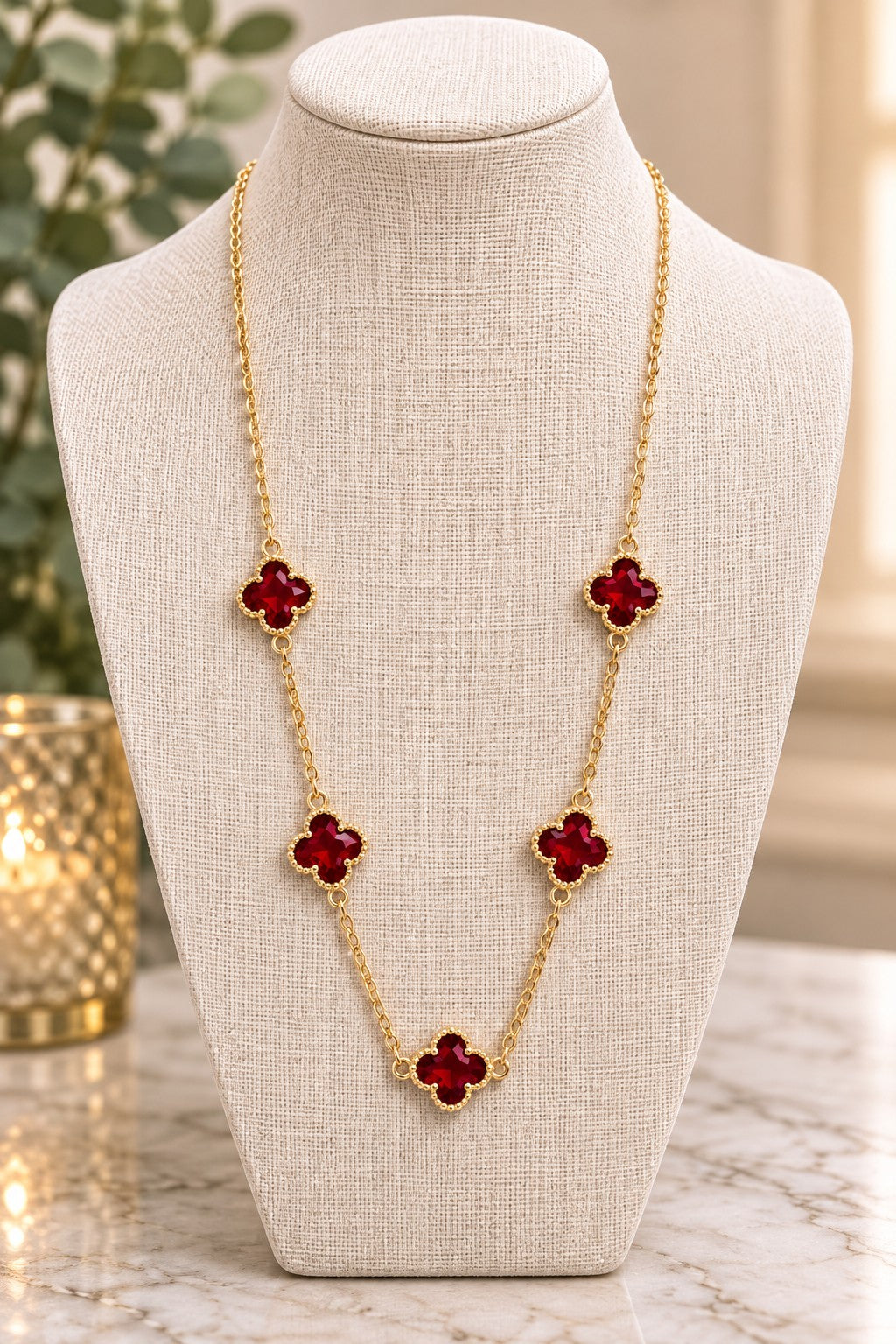 Ruby Red Clover Necklace & Earring Collection-Necklace Set-Deja Nu-Deja Nu Boutique, Women's Fashion Boutique in Lampasas, Texas