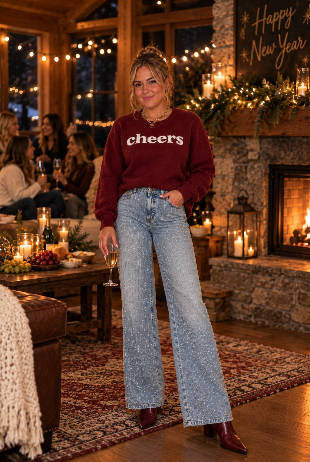 Sadie & Sage Cheers Sweater in Burgundy & Ivory-Graphic Sweaters-Sadie & Sage-Deja Nu Boutique, Women's Fashion Boutique in Lampasas, Texas