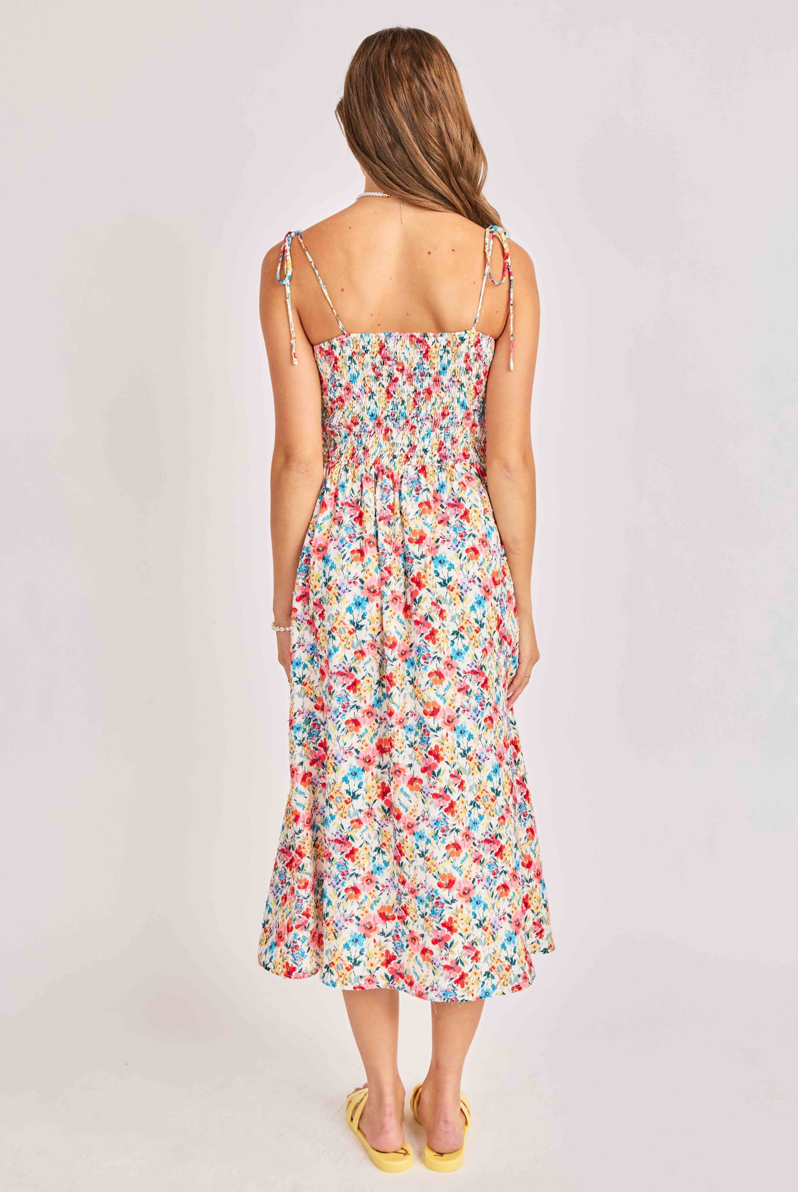 Sadie & Sage Cove Tie Strap Floral Midi Dress – Cream Multi-Midi Dresses-Sadie & Sage-Deja Nu Boutique, Women's Fashion Boutique in Lampasas, Texas