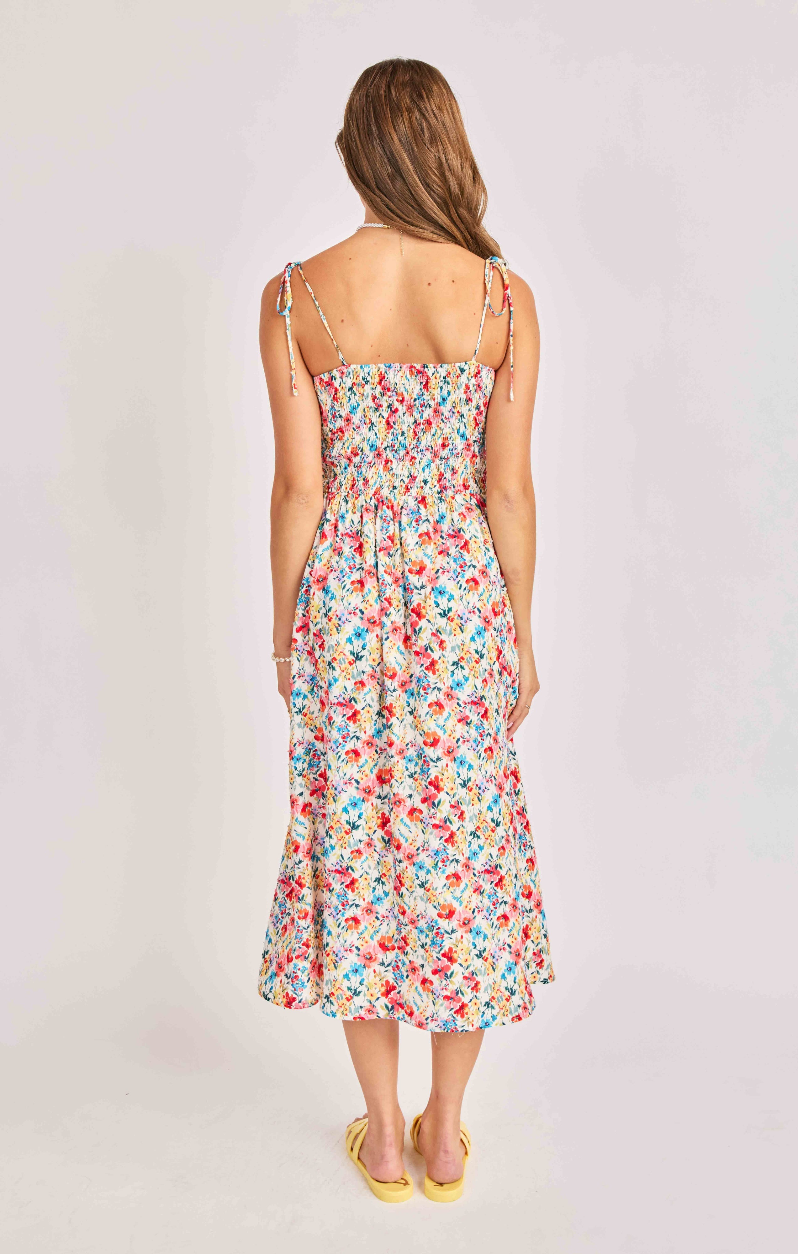 Sadie & Sage Cove Tie Strap Floral Midi Dress – Cream Multi-Midi Dresses-Sadie & Sage-Deja Nu Boutique, Women's Fashion Boutique in Lampasas, Texas