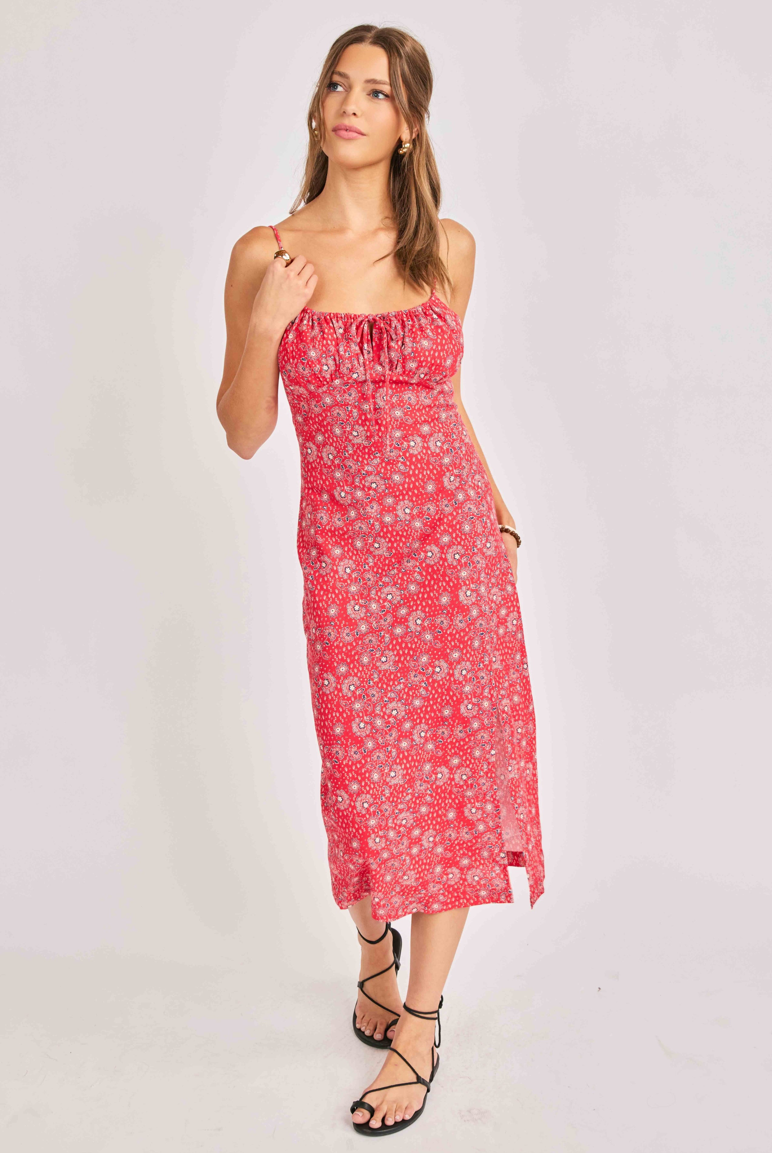Sadie & Sage Firecracker Midi Dress – Red Multi-Midi Dresses-Sadie & Sage-Deja Nu Boutique, Women's Fashion Boutique in Lampasas, Texas