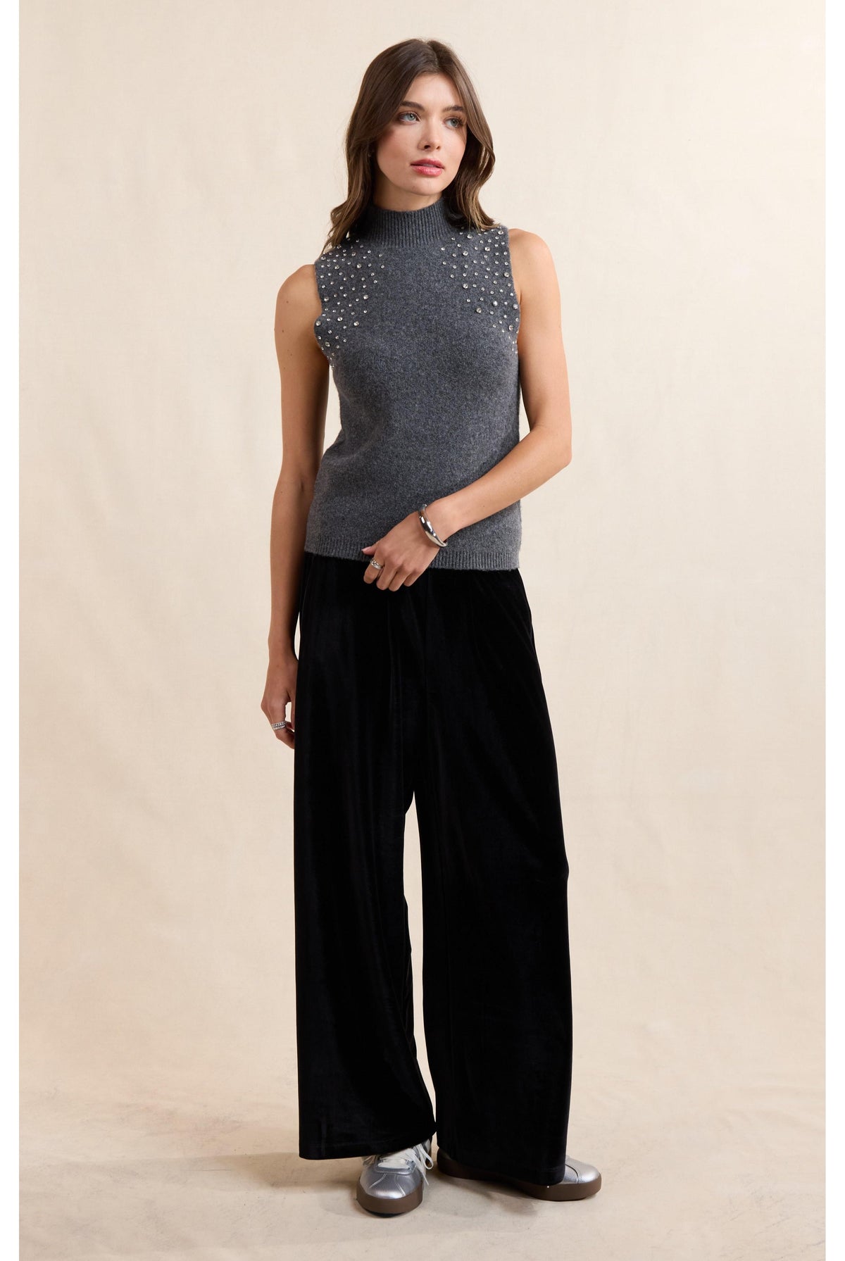Sadie & Sage Shelby Embellished Sweater Vest in Charcoal-Vest-Sadie & Sage-Deja Nu Boutique, Women's Fashion Boutique in Lampasas, Texas