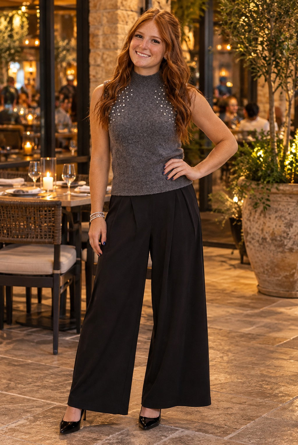 Sadie & Sage Shelby Embellished Sweater Vest in Charcoal-Vest-Sadie & Sage-Deja Nu Boutique, Women's Fashion Boutique in Lampasas, Texas