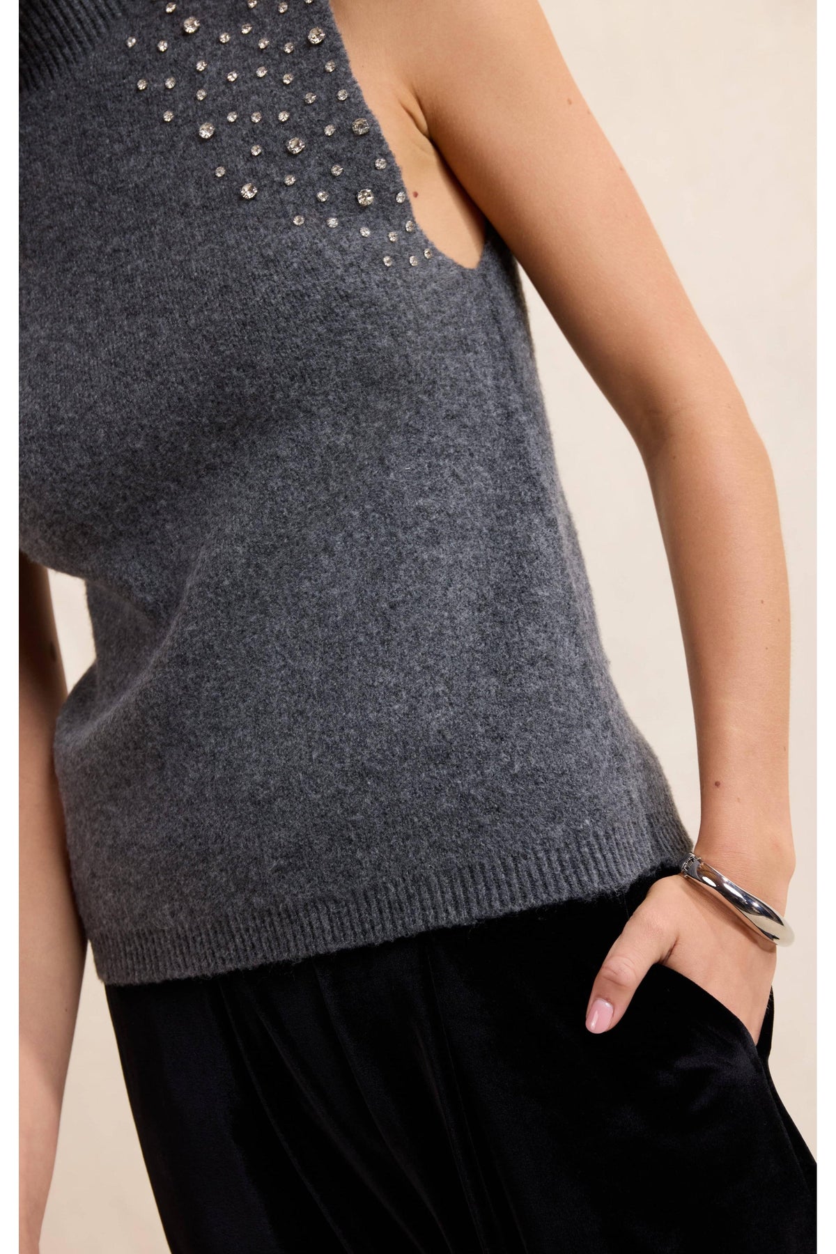 Sadie & Sage Shelby Embellished Sweater Vest in Charcoal-Vest-Sadie & Sage-Deja Nu Boutique, Women's Fashion Boutique in Lampasas, Texas