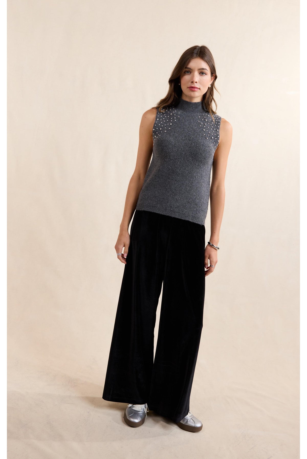 Sadie & Sage Shelby Embellished Sweater Vest in Charcoal-Vest-Sadie & Sage-Deja Nu Boutique, Women's Fashion Boutique in Lampasas, Texas