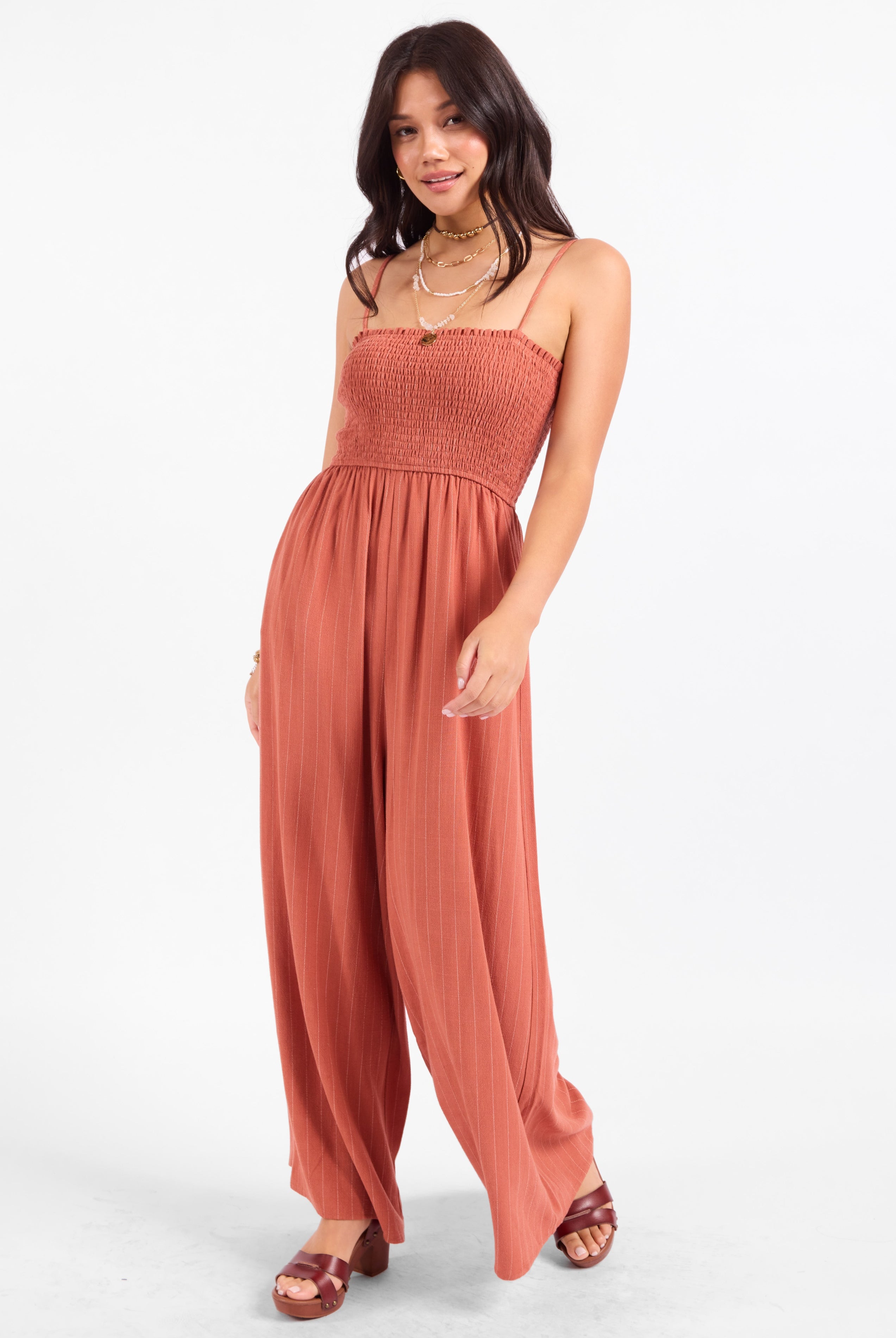 Sadie & Sage Sugarloaf Stripe Jumpsuit - Mahogany White-Rompers & Jumpsuits-Sadie & Sage-Deja Nu Boutique, Women's Fashion Boutique in Lampasas, Texas