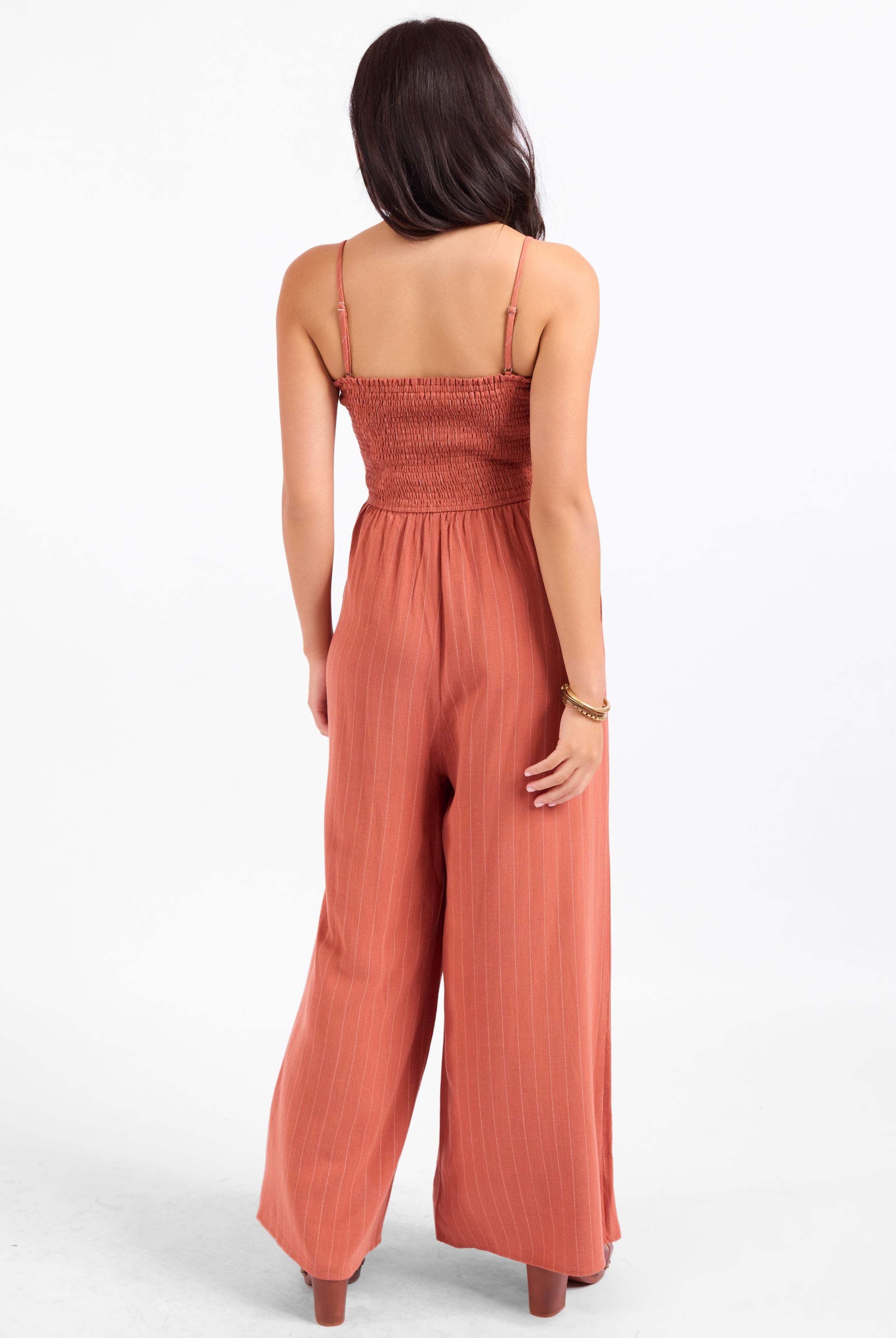 Sadie & Sage Sugarloaf Stripe Jumpsuit - Mahogany White-Rompers & Jumpsuits-Sadie & Sage-Deja Nu Boutique, Women's Fashion Boutique in Lampasas, Texas