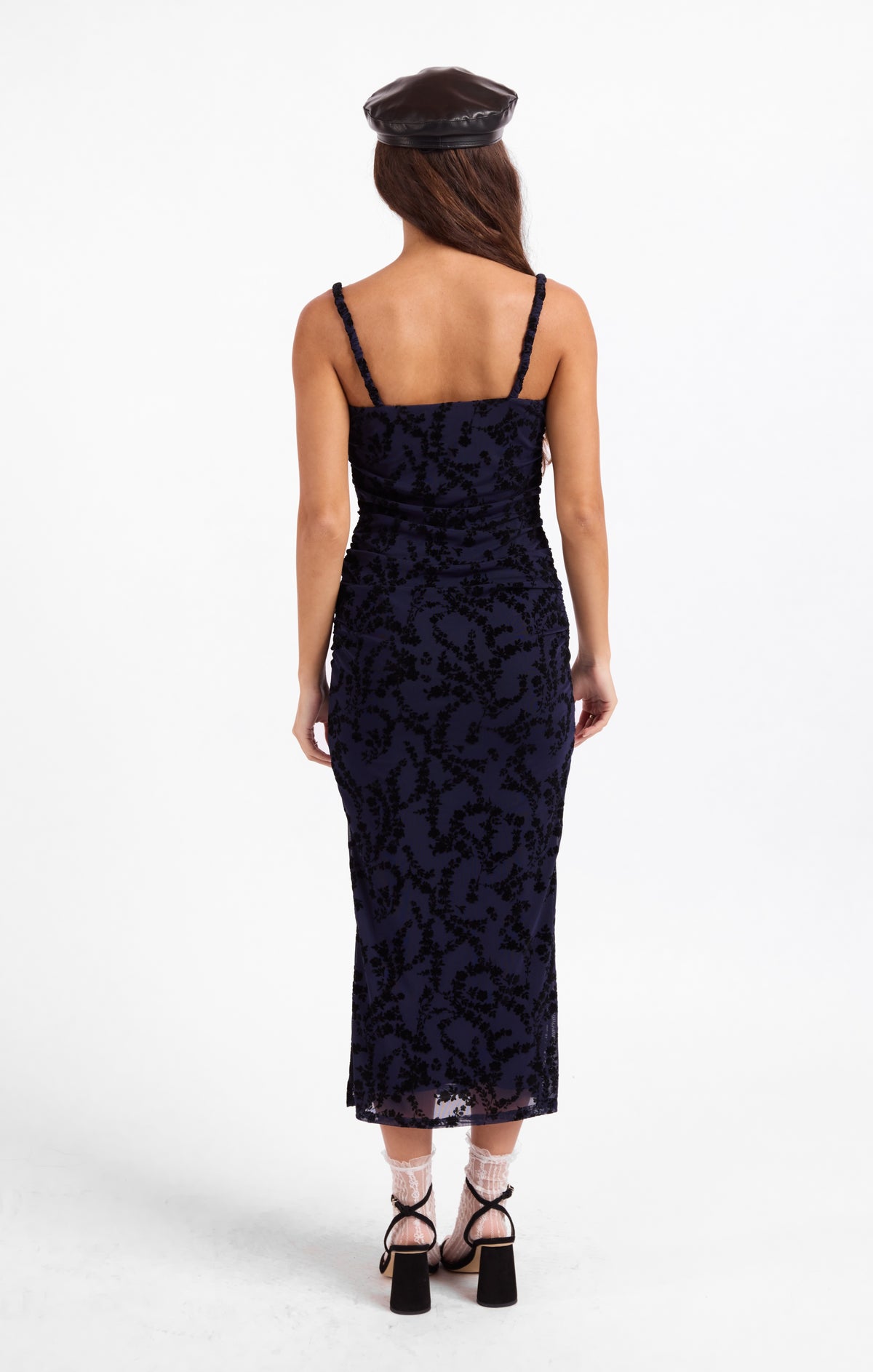 Sage The Label Begonia Ruched Midi Dress in Navy/Black-Midi Dresses-Sage The Label-Deja Nu Boutique, Women's Fashion Boutique in Lampasas, Texas