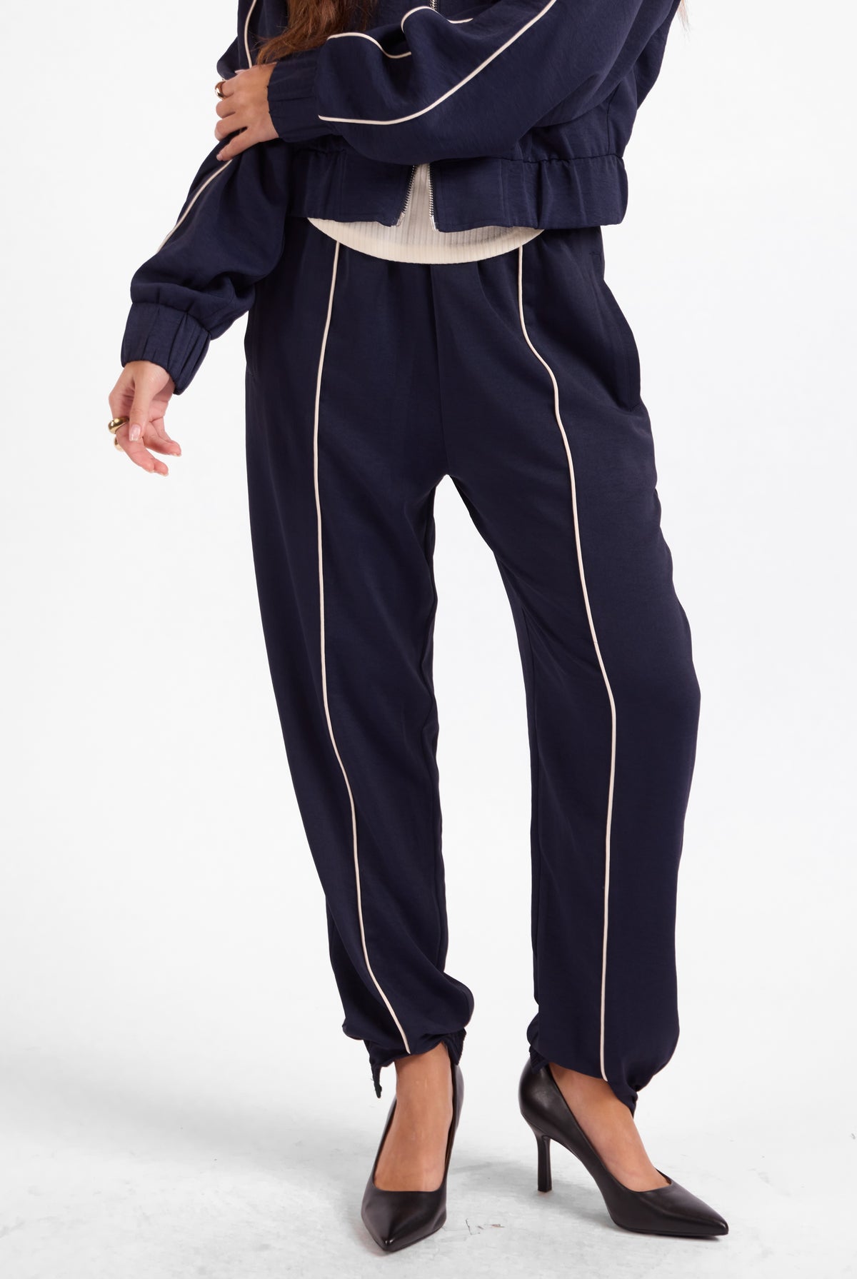 Sage the Label Bike Ride Joggers in Navy Ivory-Joggers-Sage The Label-Deja Nu Boutique, Women's Fashion Boutique in Lampasas, Texas