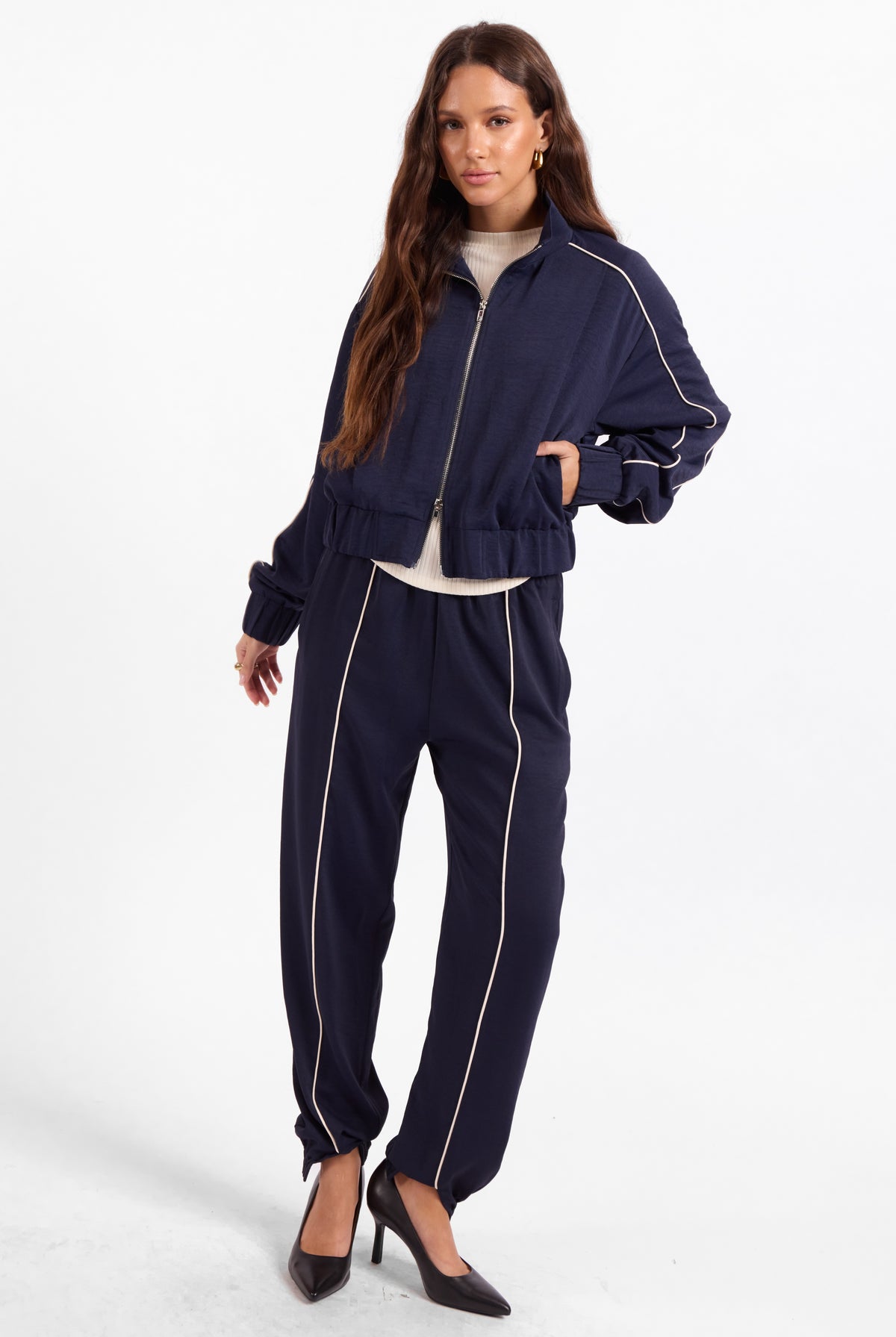 Sage the Label Bike Ride Joggers in Navy Ivory-Joggers-Sage The Label-Deja Nu Boutique, Women's Fashion Boutique in Lampasas, Texas