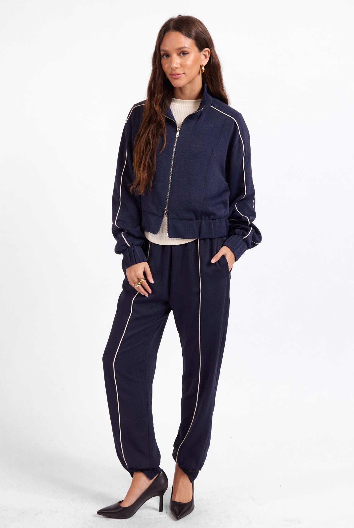 Sage the Label Bike Ride Joggers in Navy Ivory-Joggers-Sage The Label-Deja Nu Boutique, Women's Fashion Boutique in Lampasas, Texas