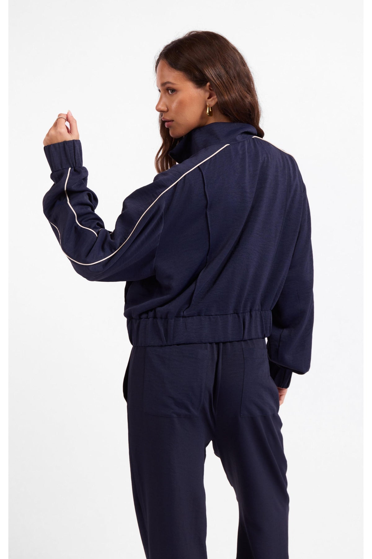 Sage the Label Bike Ride Track Jacket in Navy Ivory-Jackets-Sage The Label-Deja Nu Boutique, Women's Fashion Boutique in Lampasas, Texas