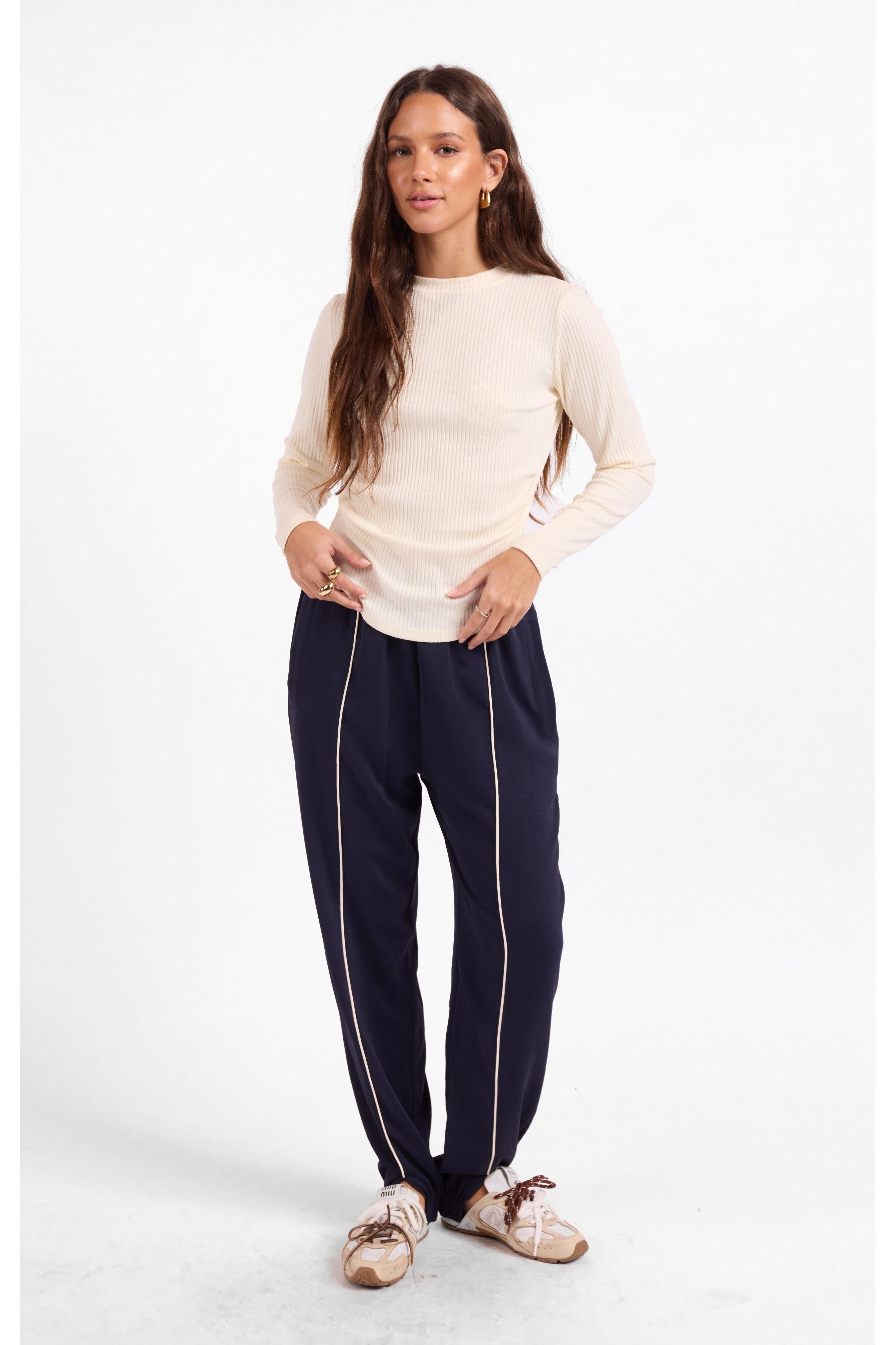 Sage the Label Esther Crew Neck Top in Ivory-Tops-Sage The Label-Deja Nu Boutique, Women's Fashion Boutique in Lampasas, Texas