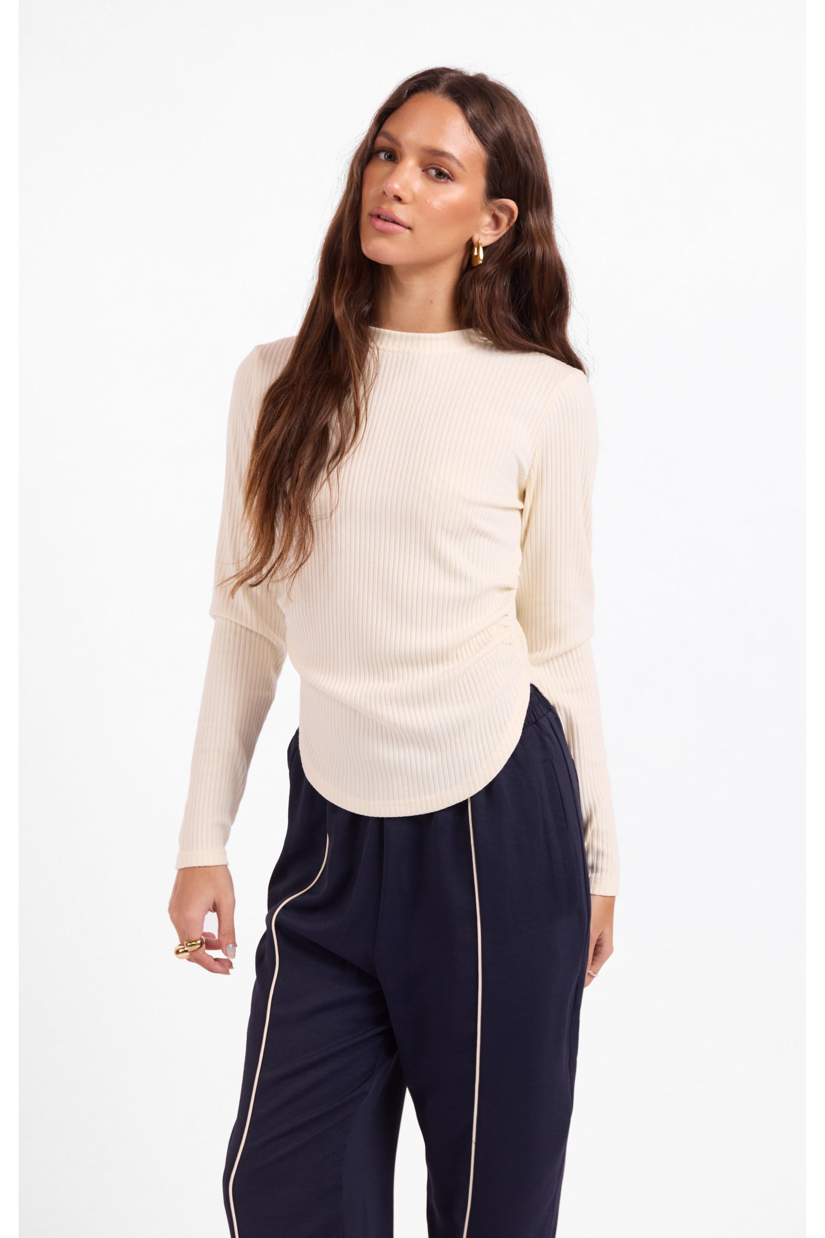Sage the Label Esther Crew Neck Top in Ivory-Tops-Sage The Label-Deja Nu Boutique, Women's Fashion Boutique in Lampasas, Texas