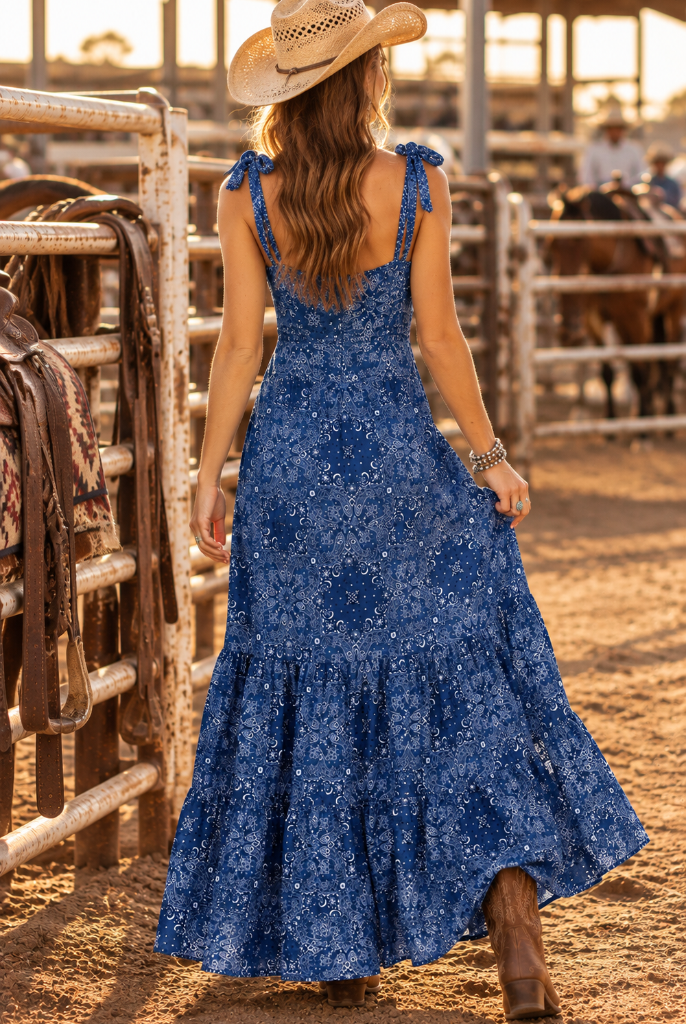 Sage the Label NUCOUNTRY Maxi Dress in Blue Multi-Maxi Dresses-Sage The Label-Deja Nu Boutique, Women's Fashion Boutique in Lampasas, Texas