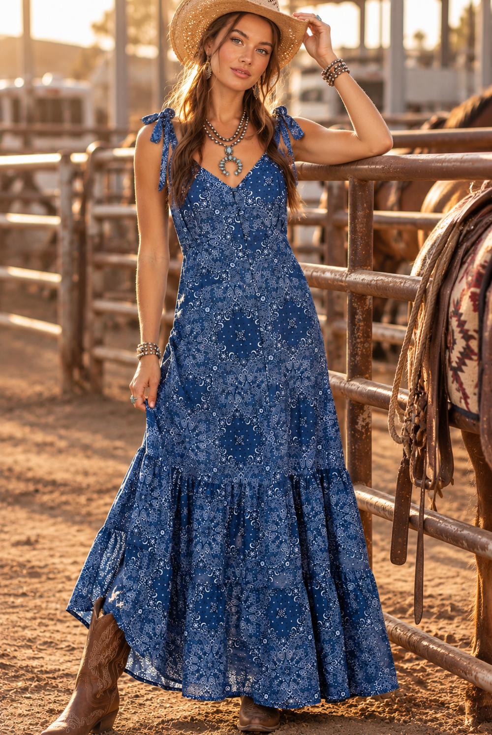 Sage the Label NUCOUNTRY Maxi Dress in Blue Multi-Maxi Dresses-Sage The Label-Deja Nu Boutique, Women's Fashion Boutique in Lampasas, Texas