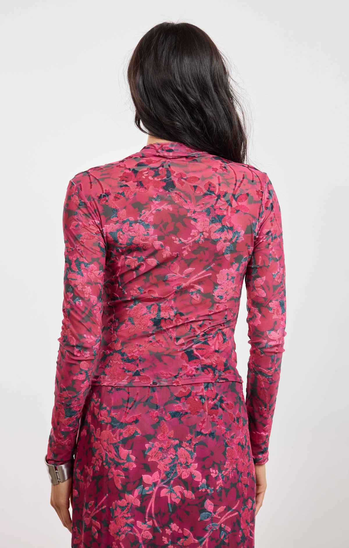 Sage the Label Velvet Rebellion Mock Neck Top in Fuchsia Multi-sheer top-Sage The Label-Deja Nu Boutique, Women's Fashion Boutique in Lampasas, Texas