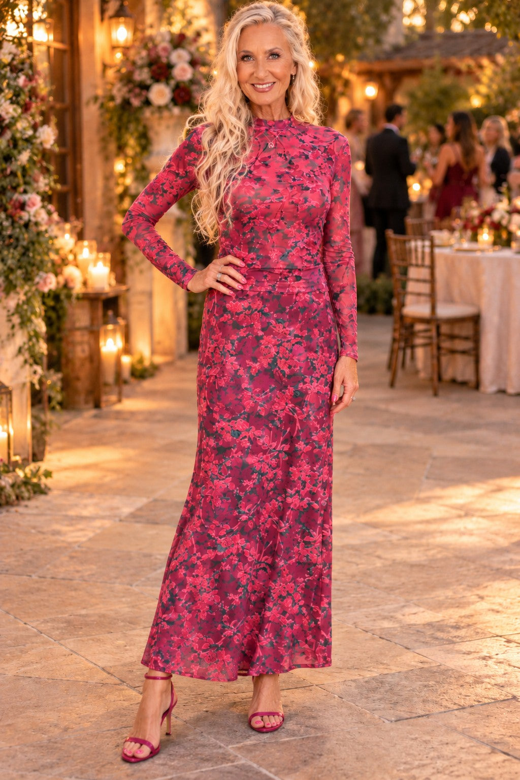 Sage the Label Velvet Rebellion Mock Neck Top in Fuchsia Multi-sheer top-Sage The Label-Deja Nu Boutique, Women's Fashion Boutique in Lampasas, Texas