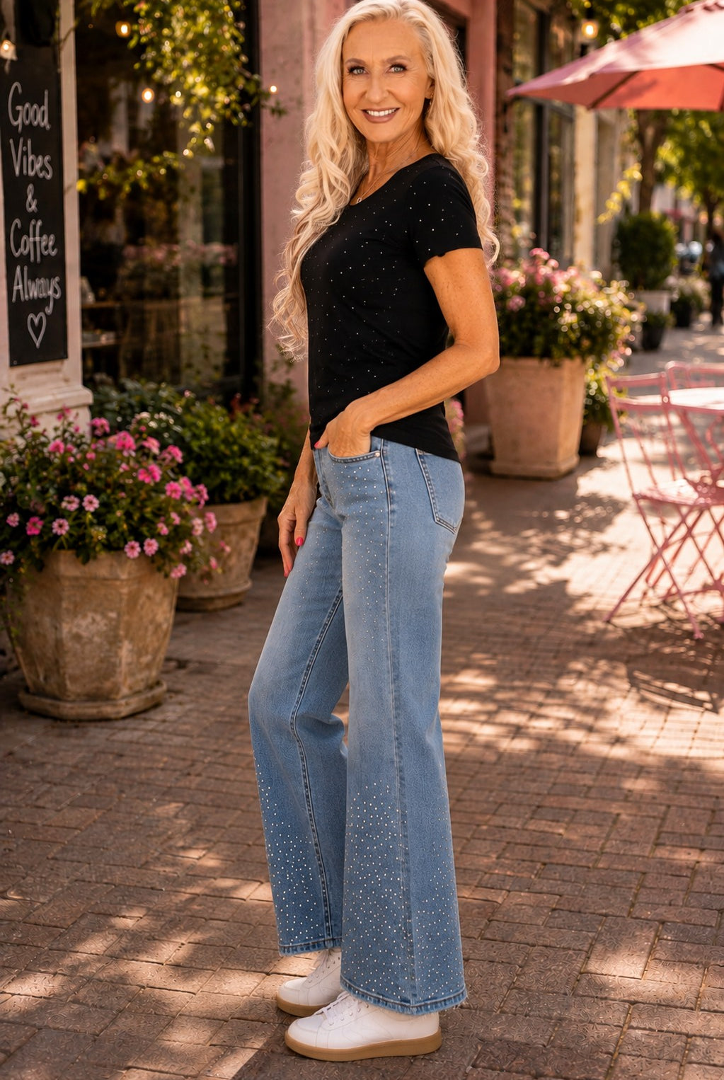 Tempo Paris Rhinestone Tee in Black-T-Shirts-Tempo Paris-Deja Nu Boutique, Women's Fashion Boutique in Lampasas, Texas