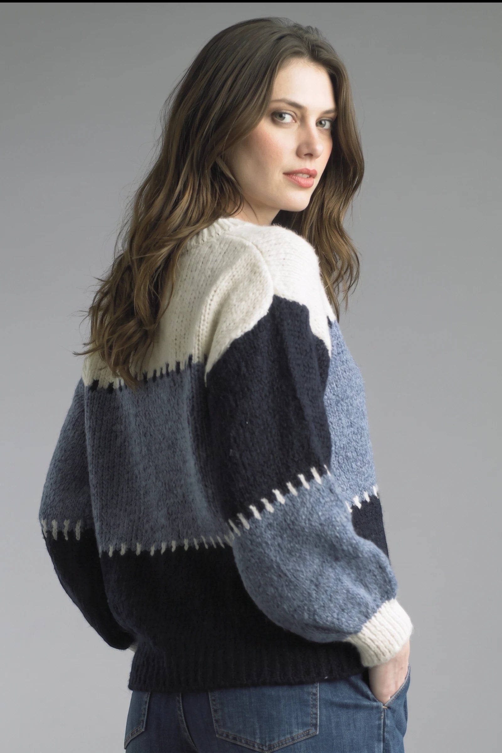 Tempo Paris Denim Color Block Sweater-Sweaters-Tempo Paris-Deja Nu Boutique, Women's Fashion Boutique in Lampasas, Texas