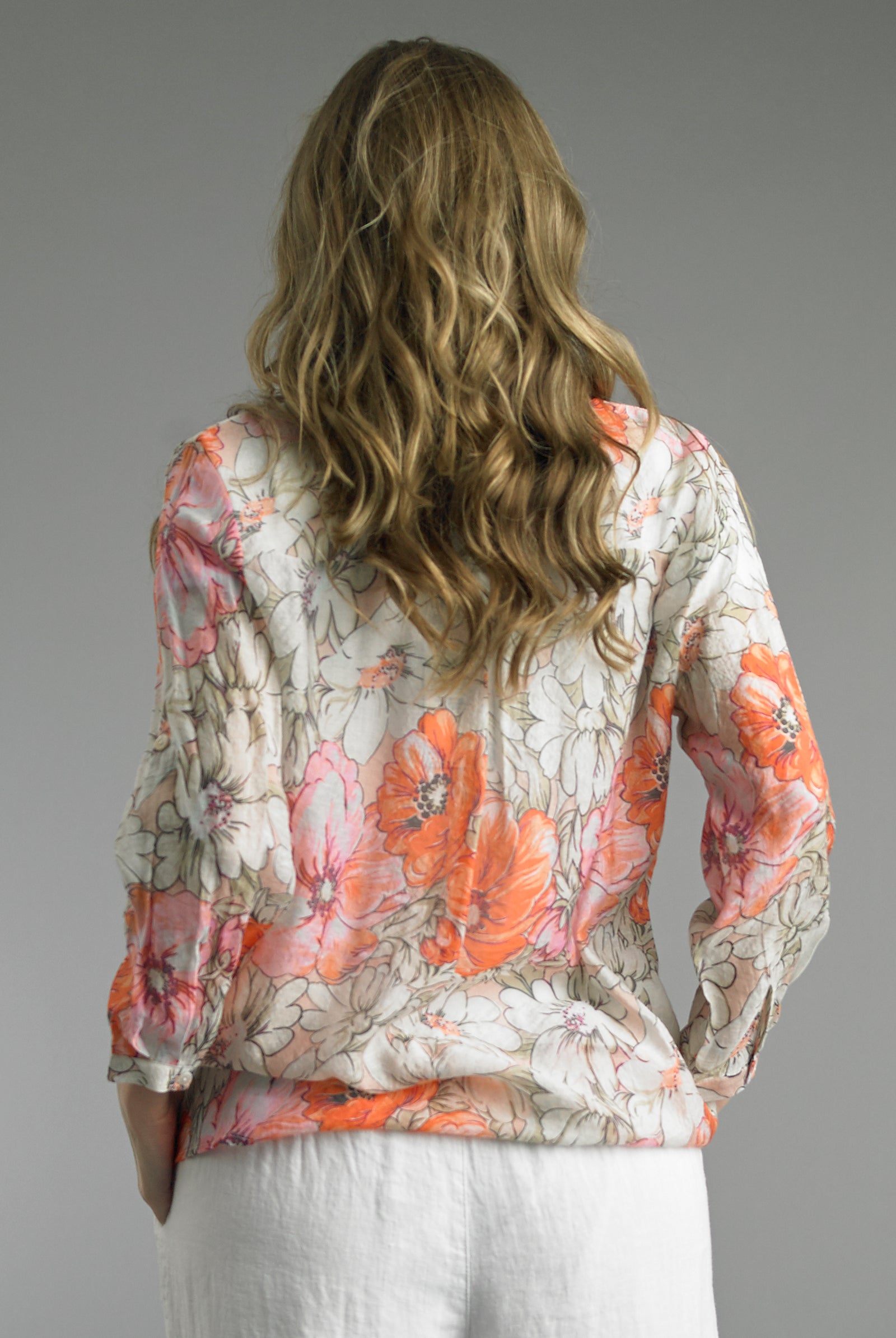 Tempo Paris Orange Floral Button Front Blouse Lightweight Rayon Top-shirts-Tempo Paris-Deja Nu Boutique, Women's Fashion Boutique in Lampasas, Texas