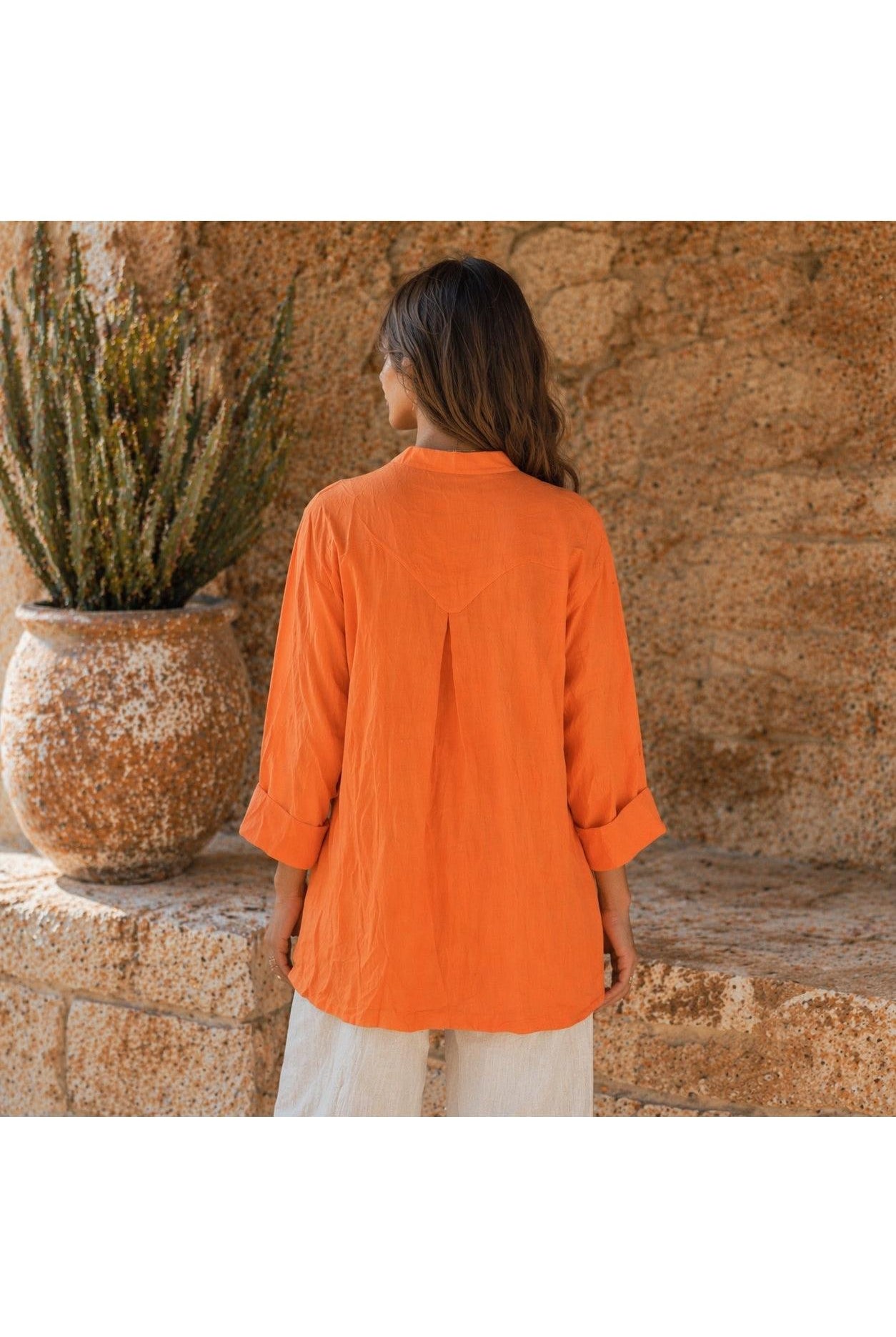 Tempo Paris Orange Linen Oversized One Button Jacket-Jackets-Tempo Paris-Deja Nu Boutique, Women's Fashion Boutique in Lampasas, Texas