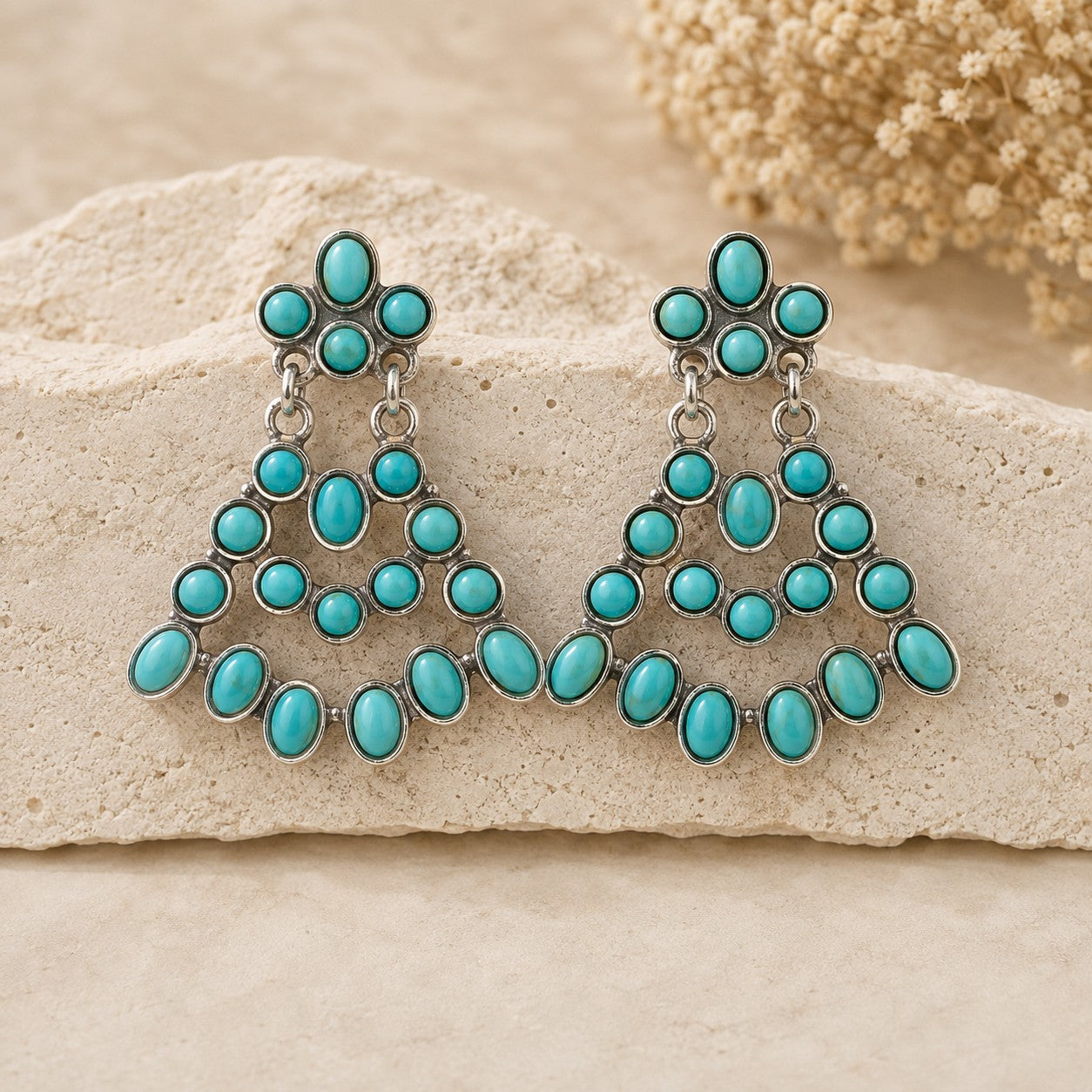 Turquoise Squash Blossom Statement Earrings-Earrings-Deja Nu-Deja Nu Boutique, Women's Fashion Boutique in Lampasas, Texas