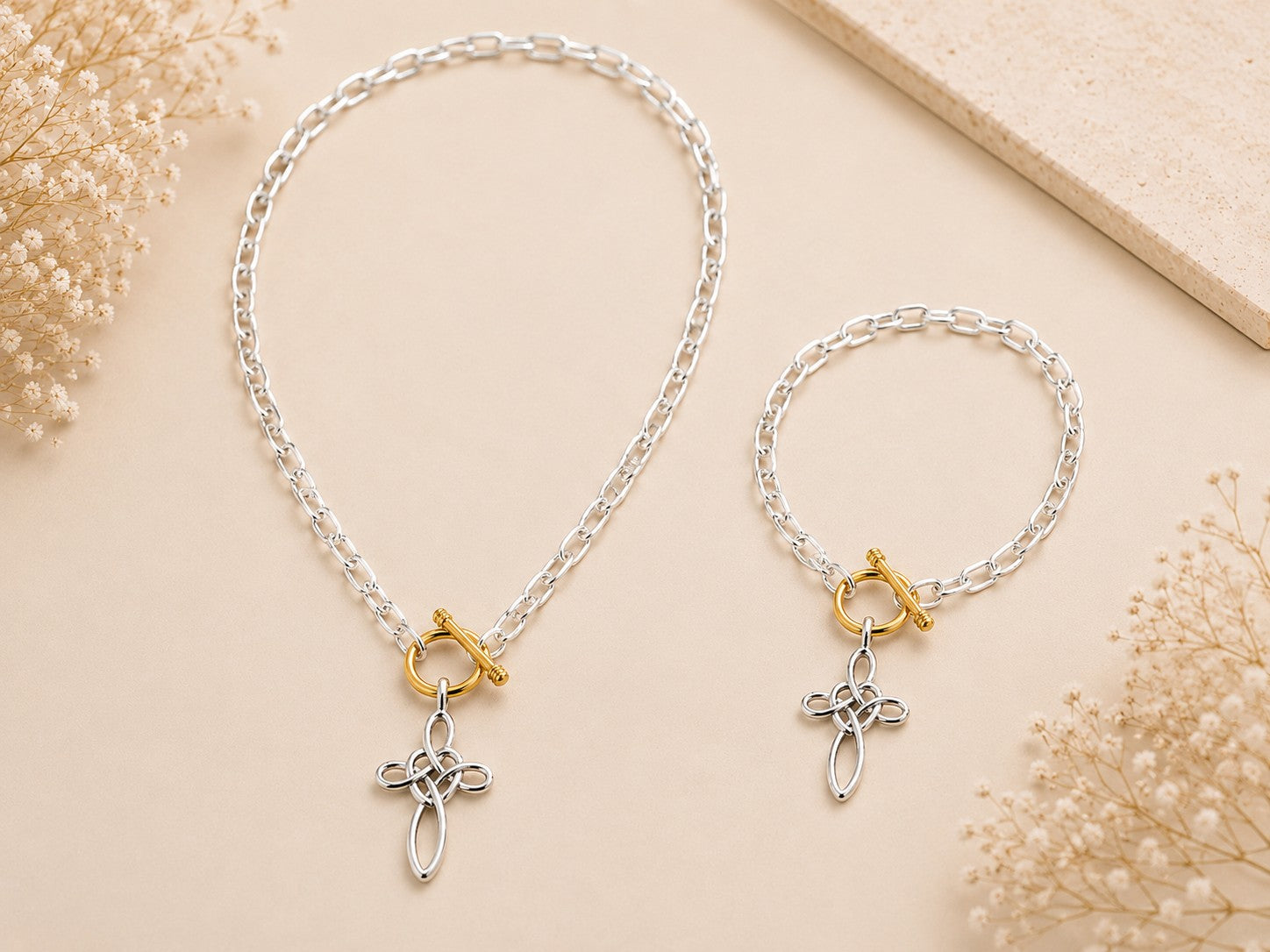 Two-Tone Celtic Cross Toggle Necklace-Necklace-Deja Nu-Deja Nu Boutique, Women's Fashion Boutique in Lampasas, Texas
