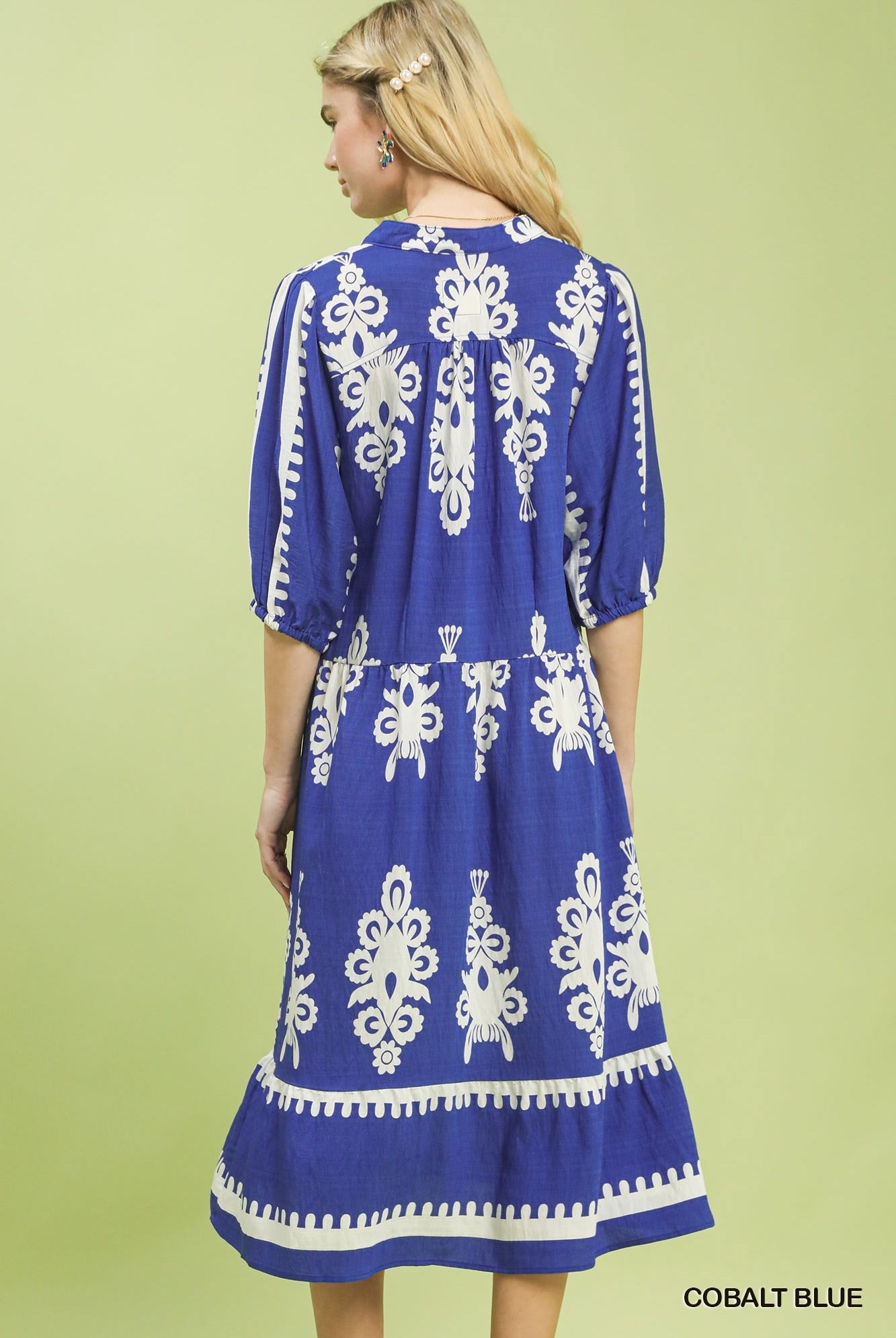 Umgee Cobalt Blue Abstract Print Midi Dress-Midi Dresses-Umgee-Deja Nu Boutique, Women's Fashion Boutique in Lampasas, Texas