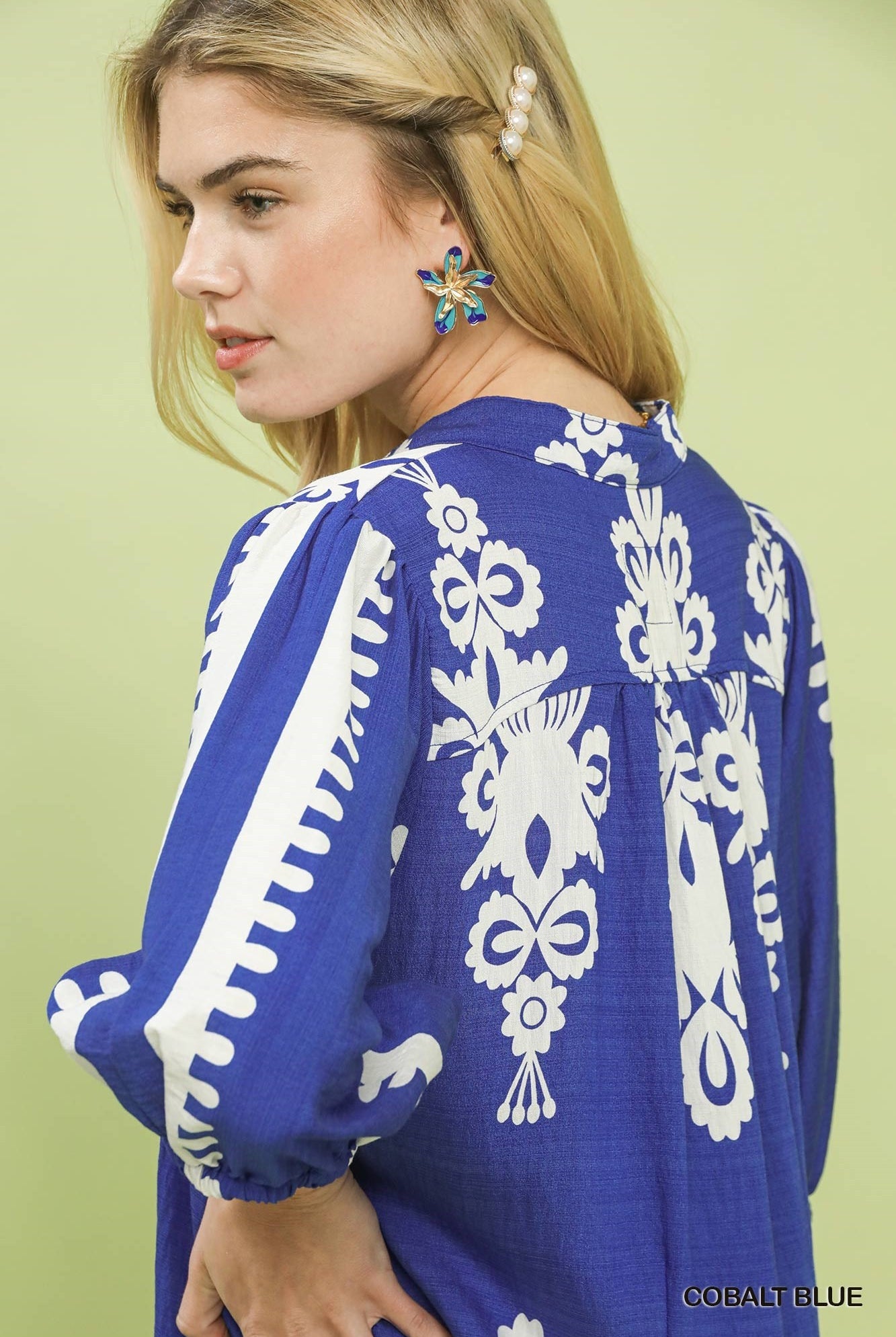 Umgee Cobalt Blue Abstract Print Midi Dress-Midi Dresses-Umgee-Deja Nu Boutique, Women's Fashion Boutique in Lampasas, Texas
