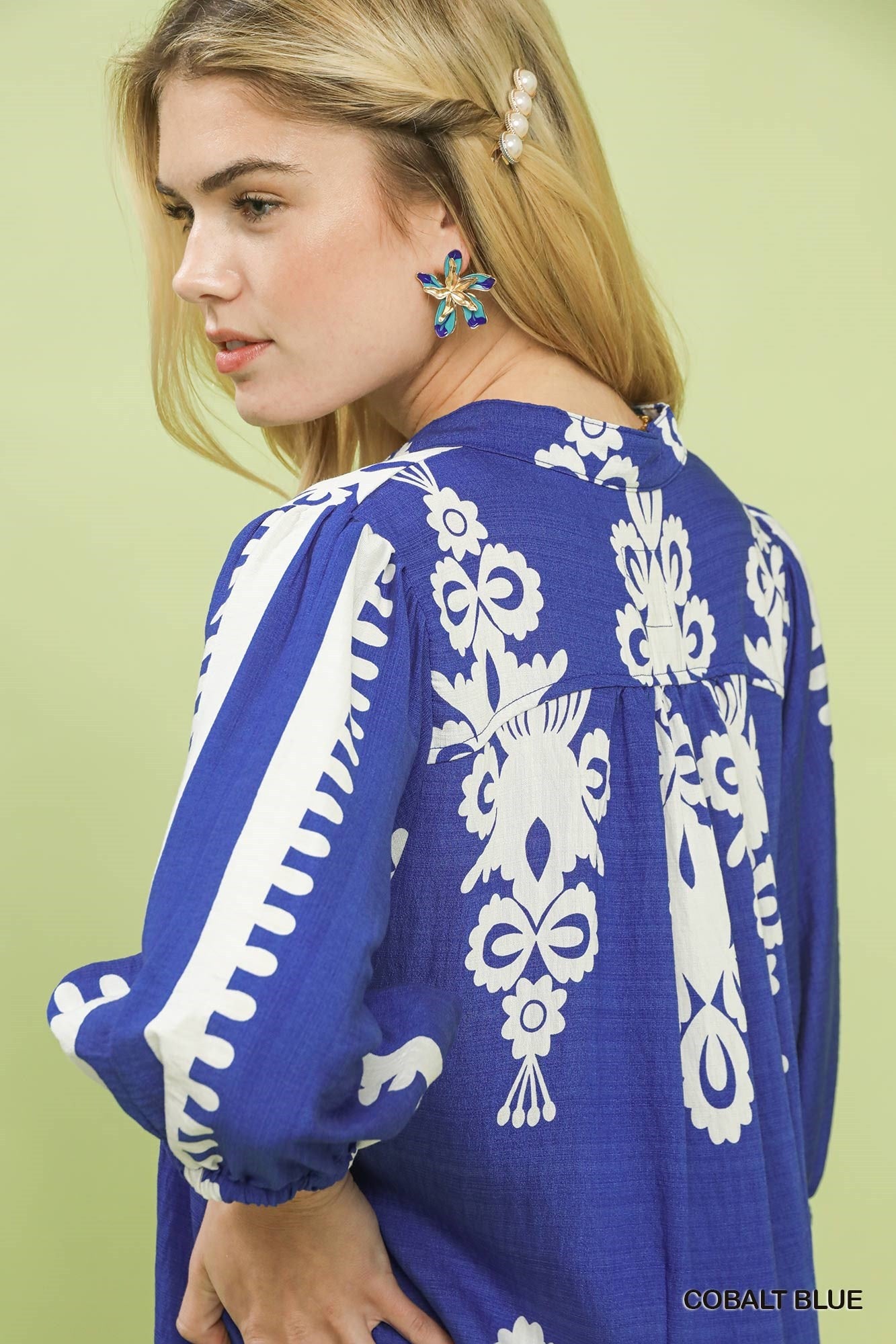 Umgee Cobalt Blue Abstract Print Midi Dress-Midi Dresses-Umgee-Deja Nu Boutique, Women's Fashion Boutique in Lampasas, Texas