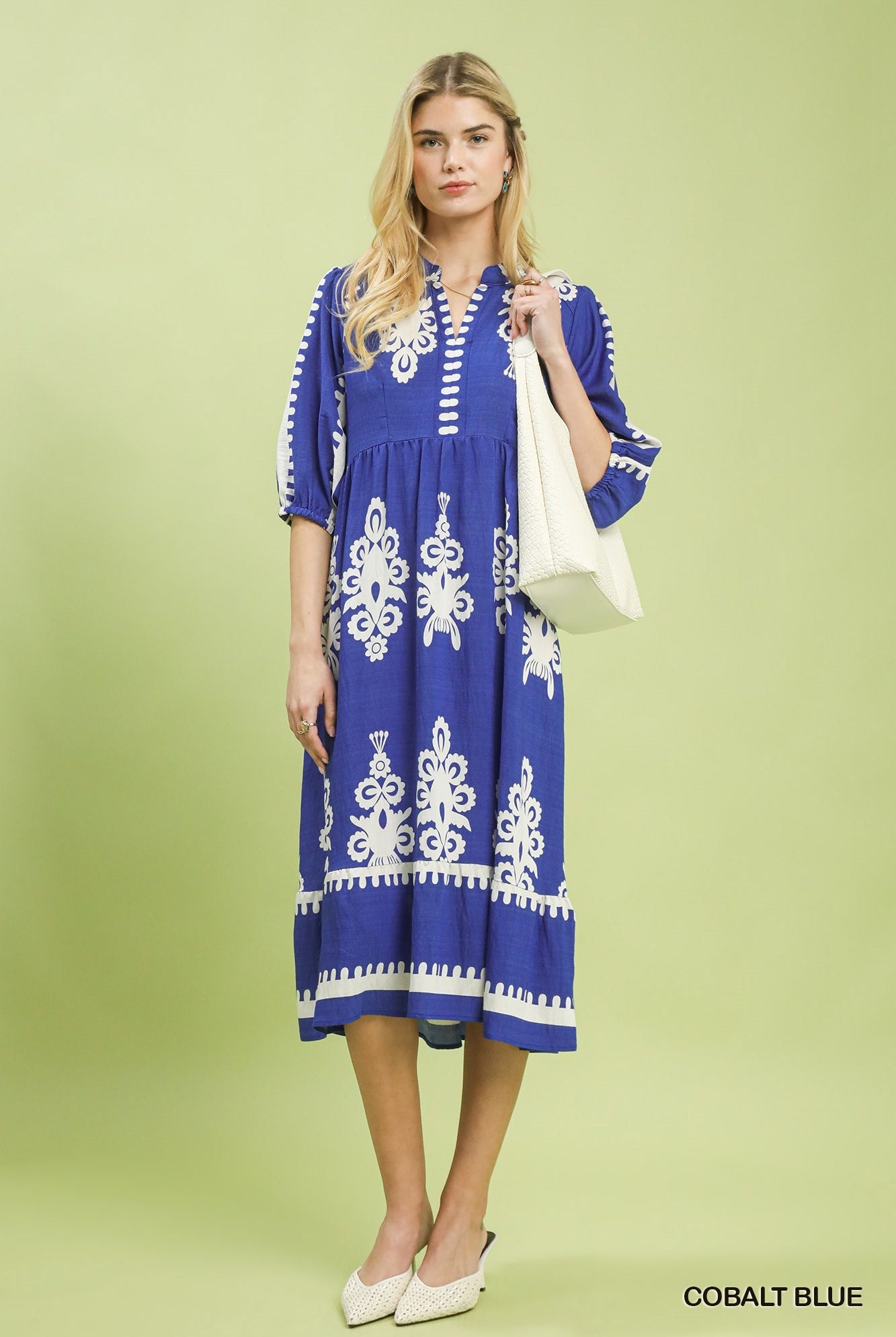 Umgee Cobalt Blue Abstract Print Midi Dress-Midi Dresses-Umgee-Deja Nu Boutique, Women's Fashion Boutique in Lampasas, Texas