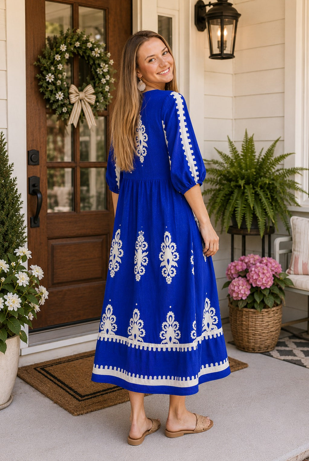 Umgee Cobalt Blue Abstract Print Midi Dress-Midi Dresses-Umgee-Deja Nu Boutique, Women's Fashion Boutique in Lampasas, Texas